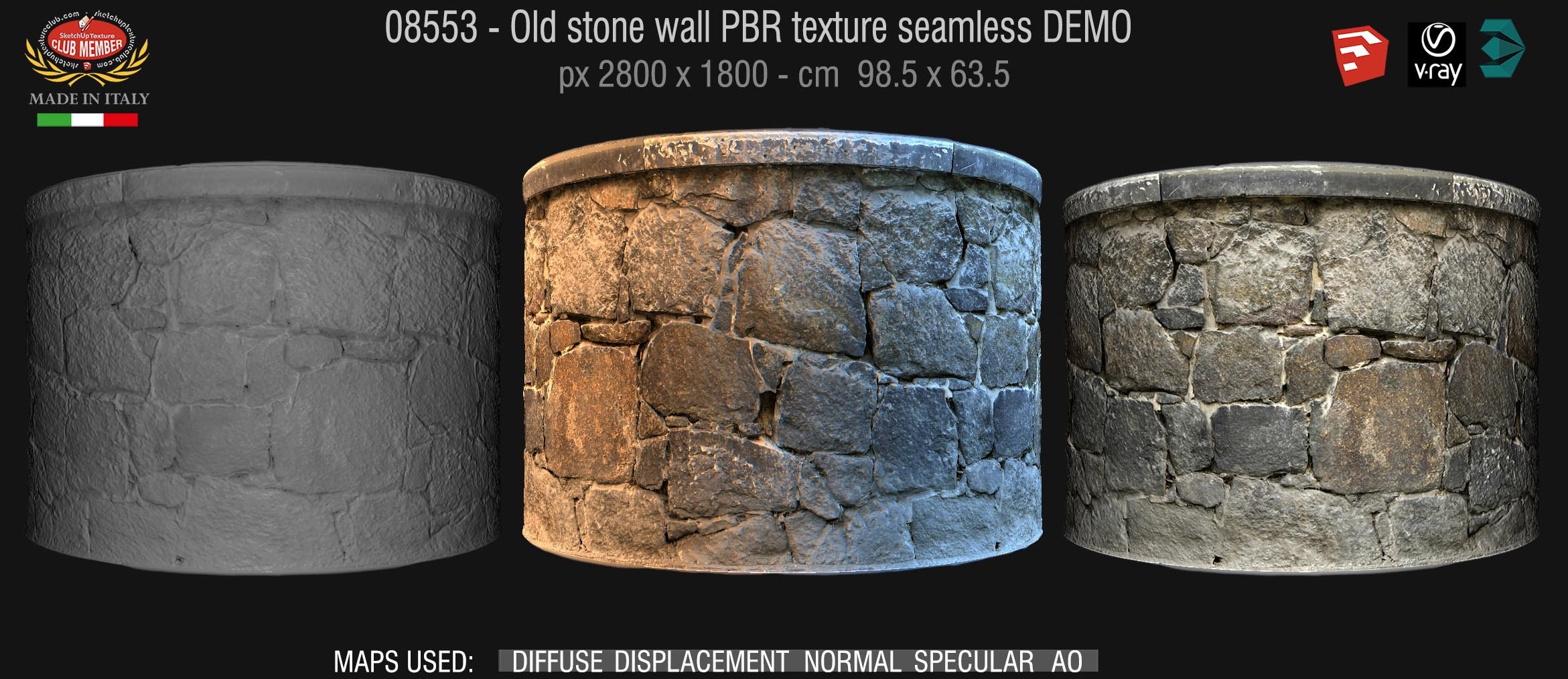 08553 Old stone wall PBR texture seamless DEMO