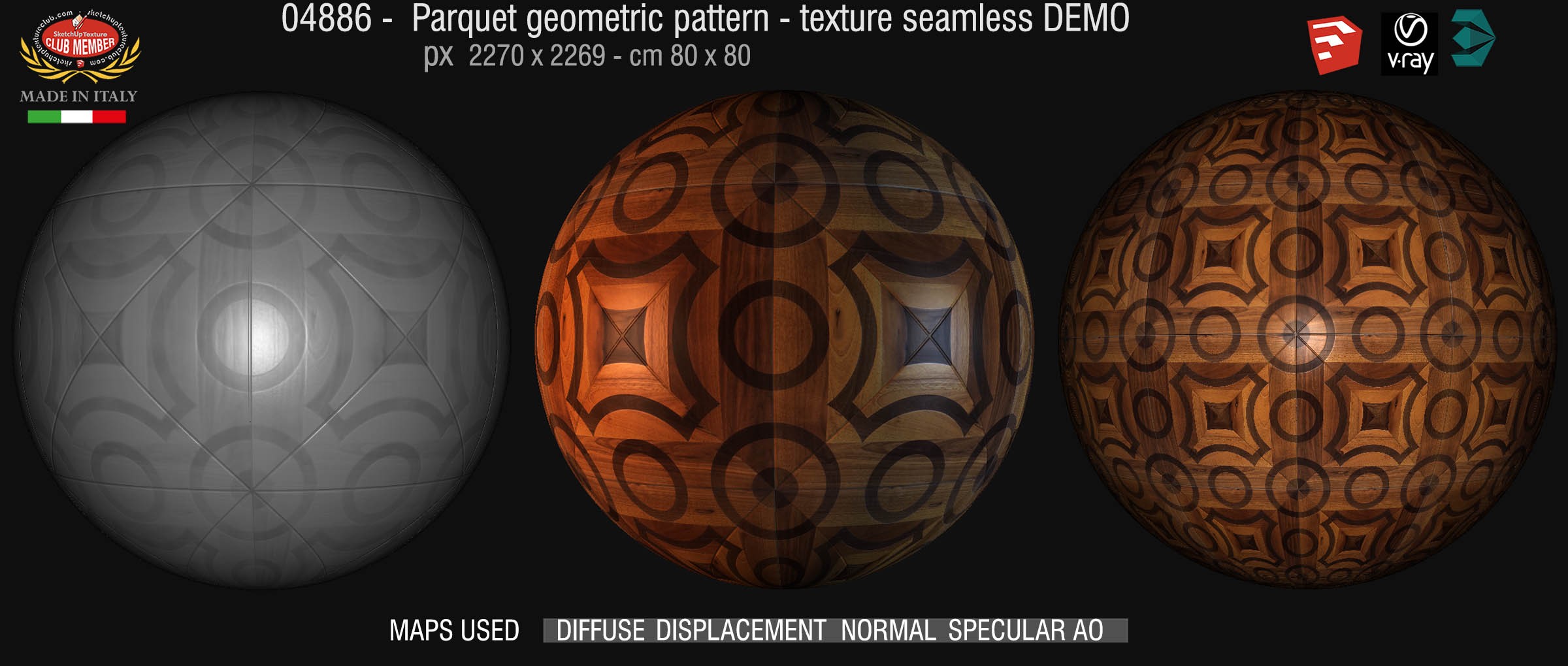 04886 Parquet geometric pattern texture seamless + maps DEMO