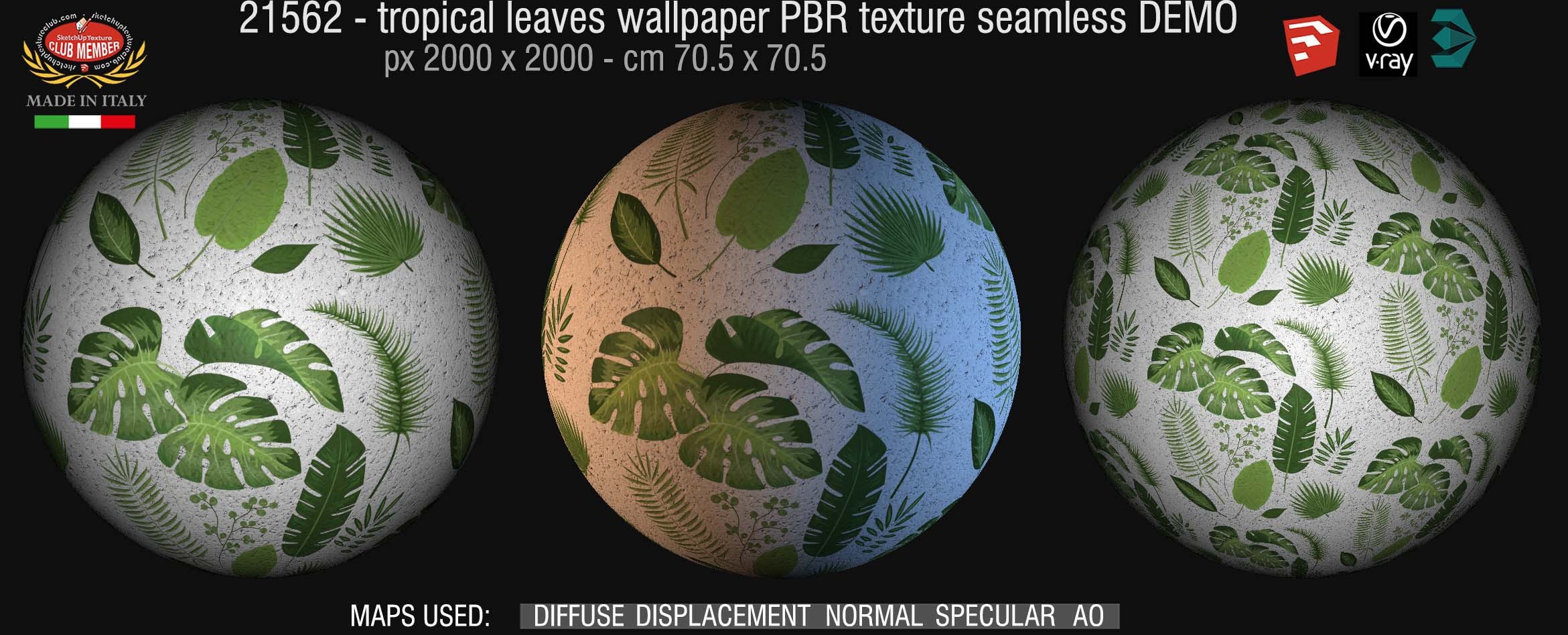 21562 Tropical leaves wallpaper PBR texture seamless
