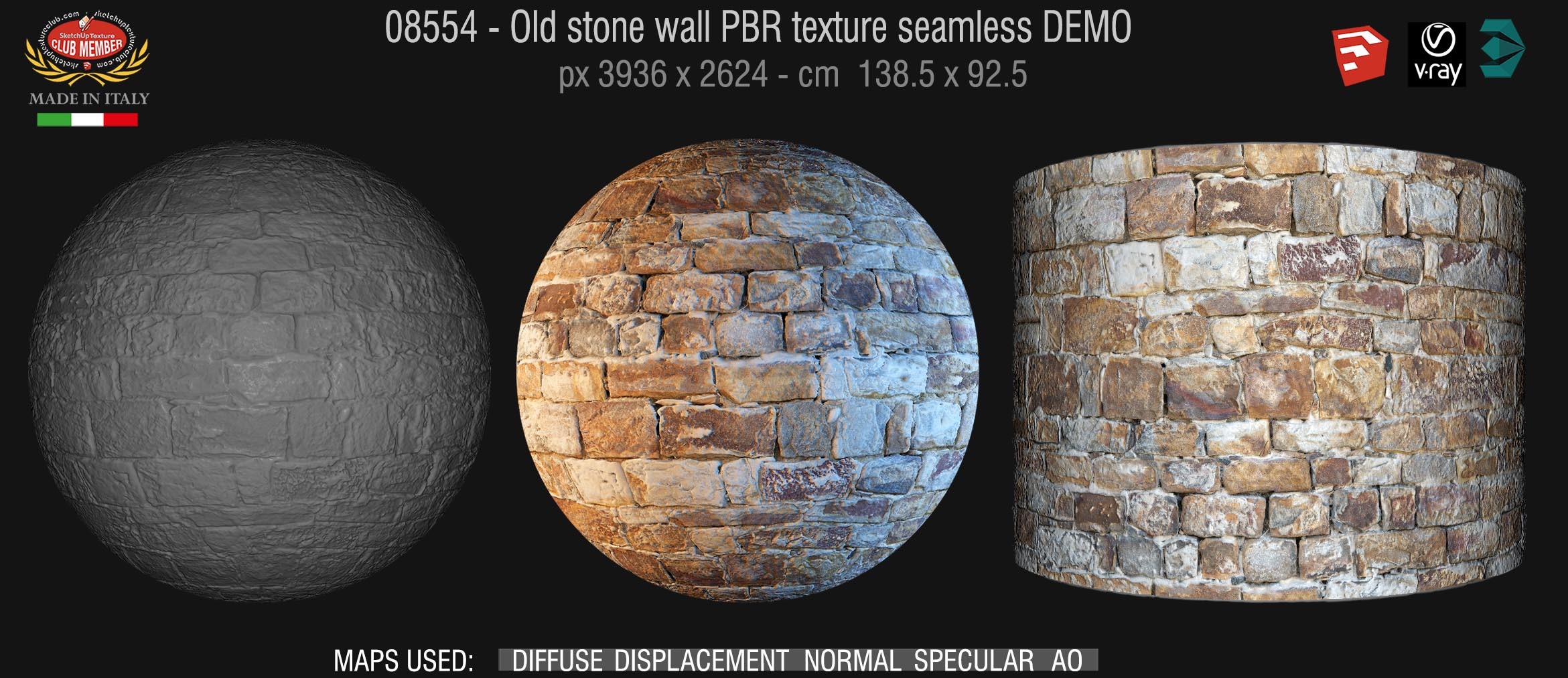 08554 Old stone wall PBR texture seamless DEMO