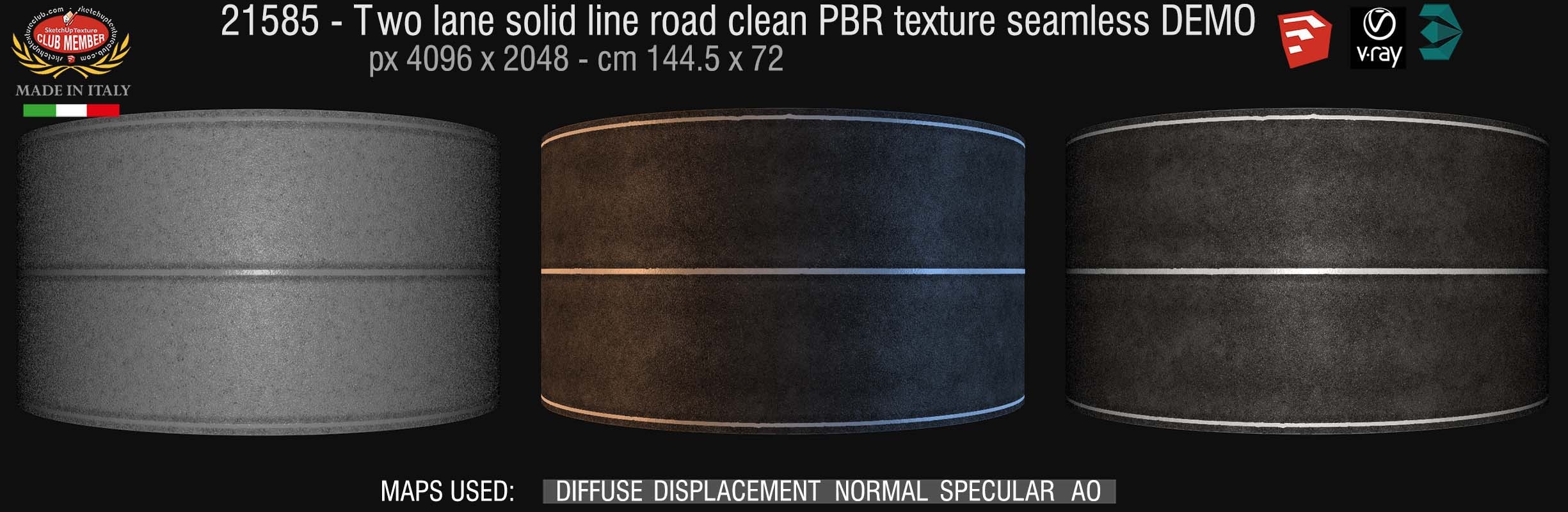 21585 Two lane solid line road clean PBR texture seamless DEMO
