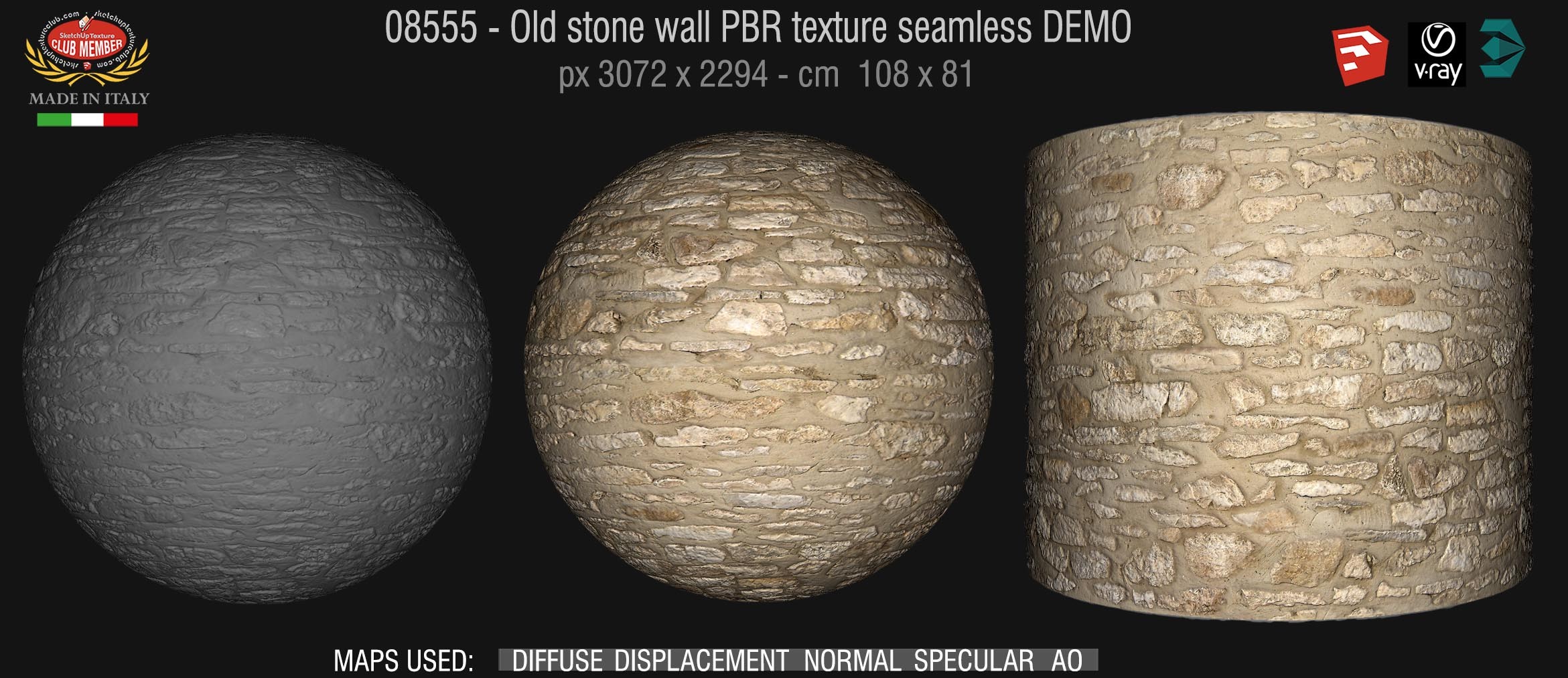08555 Old stone wall PBR texture seamless DEMO