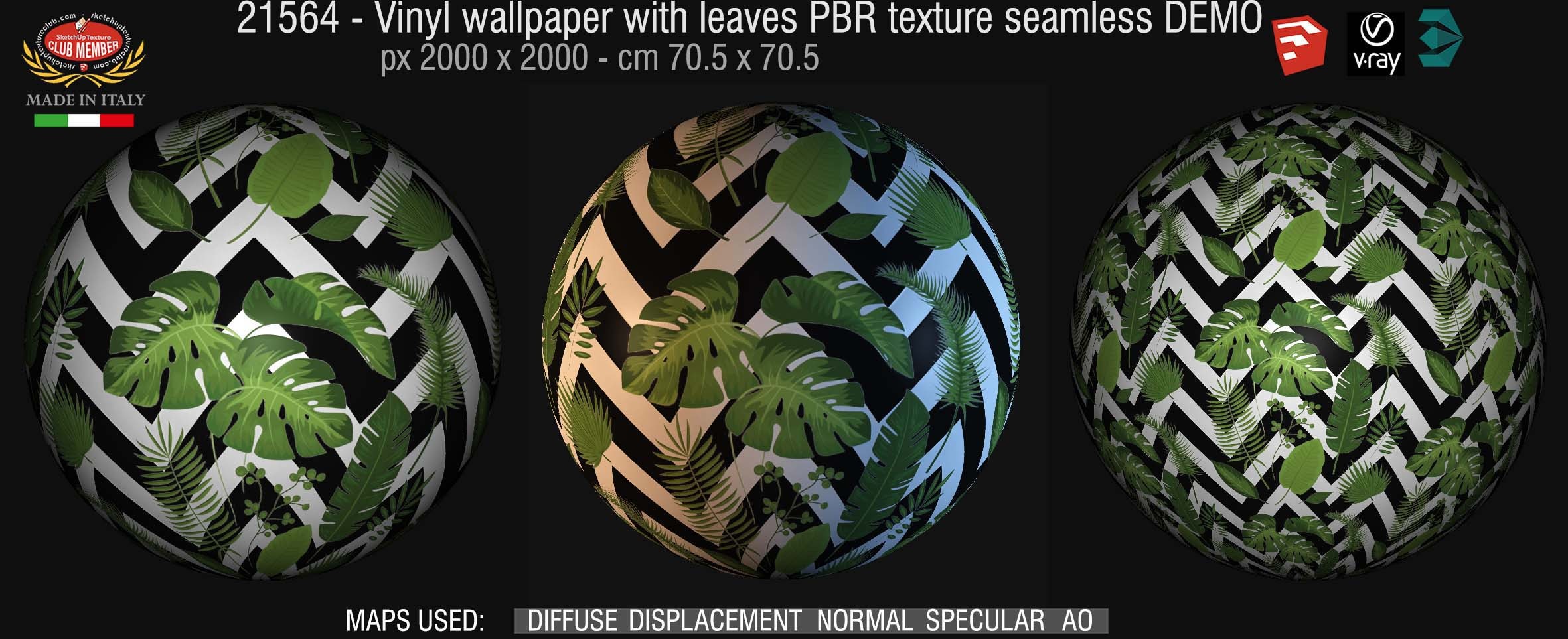 21564 Vinyl wallpaper with leaves PBR texture seamless DEMO