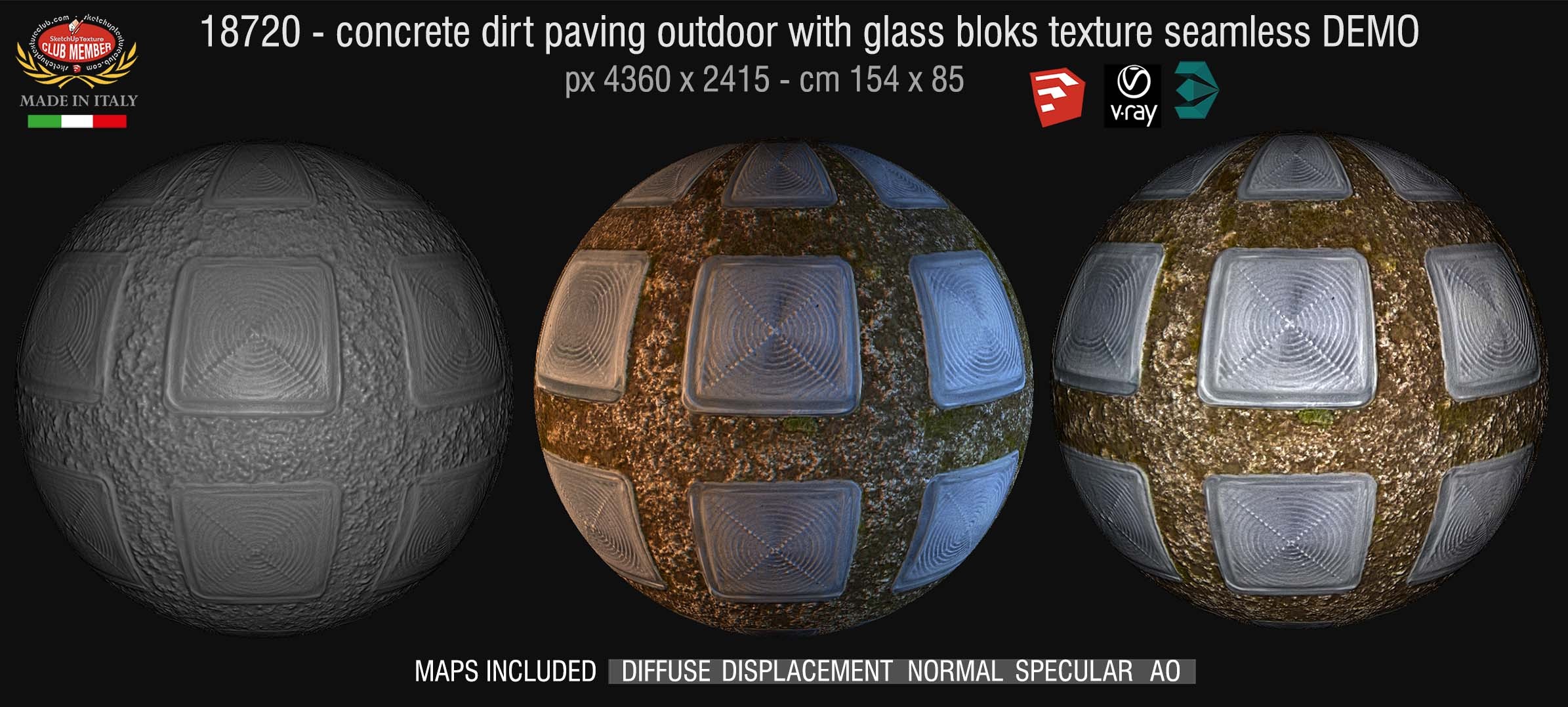 18720 HR Concrete dirt paving outdoor with glass bloks texture + maps DEMO