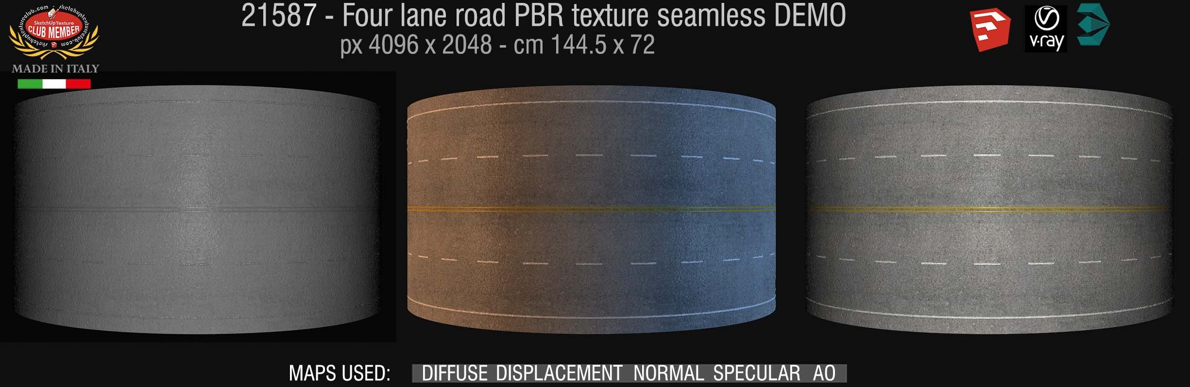 21587 Four lane road PBR texture seamless DEMO