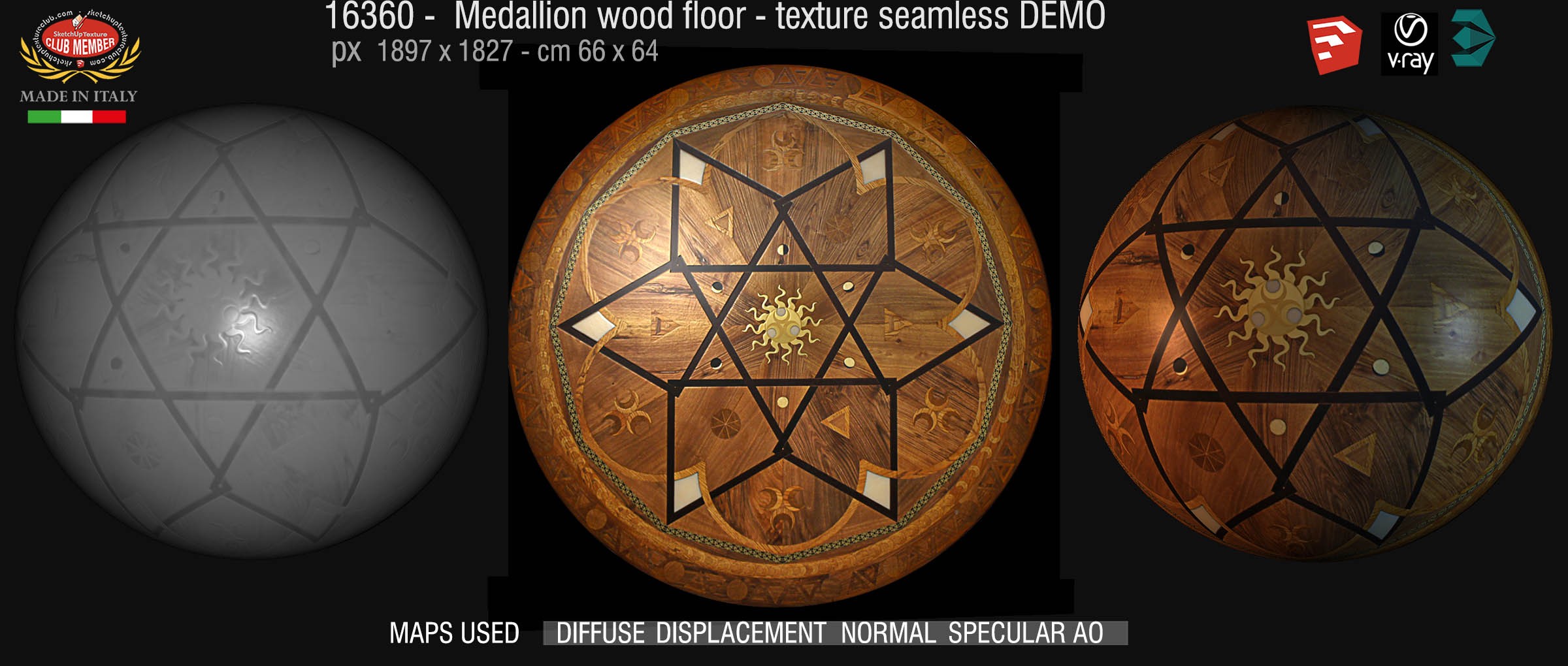 16360 Medallion wood floor texture seamless + maps DEMO