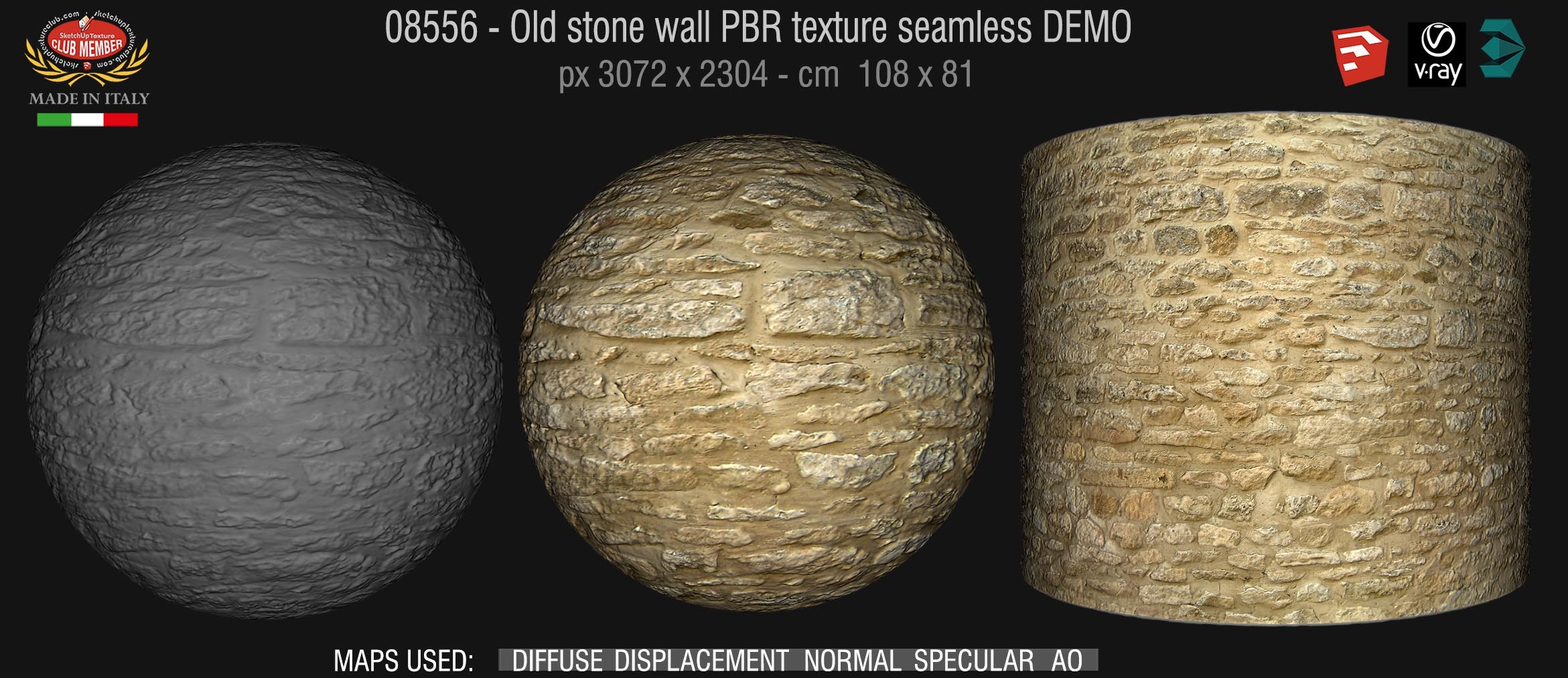 08556 Old stone wall PBR texture seamless DEMO