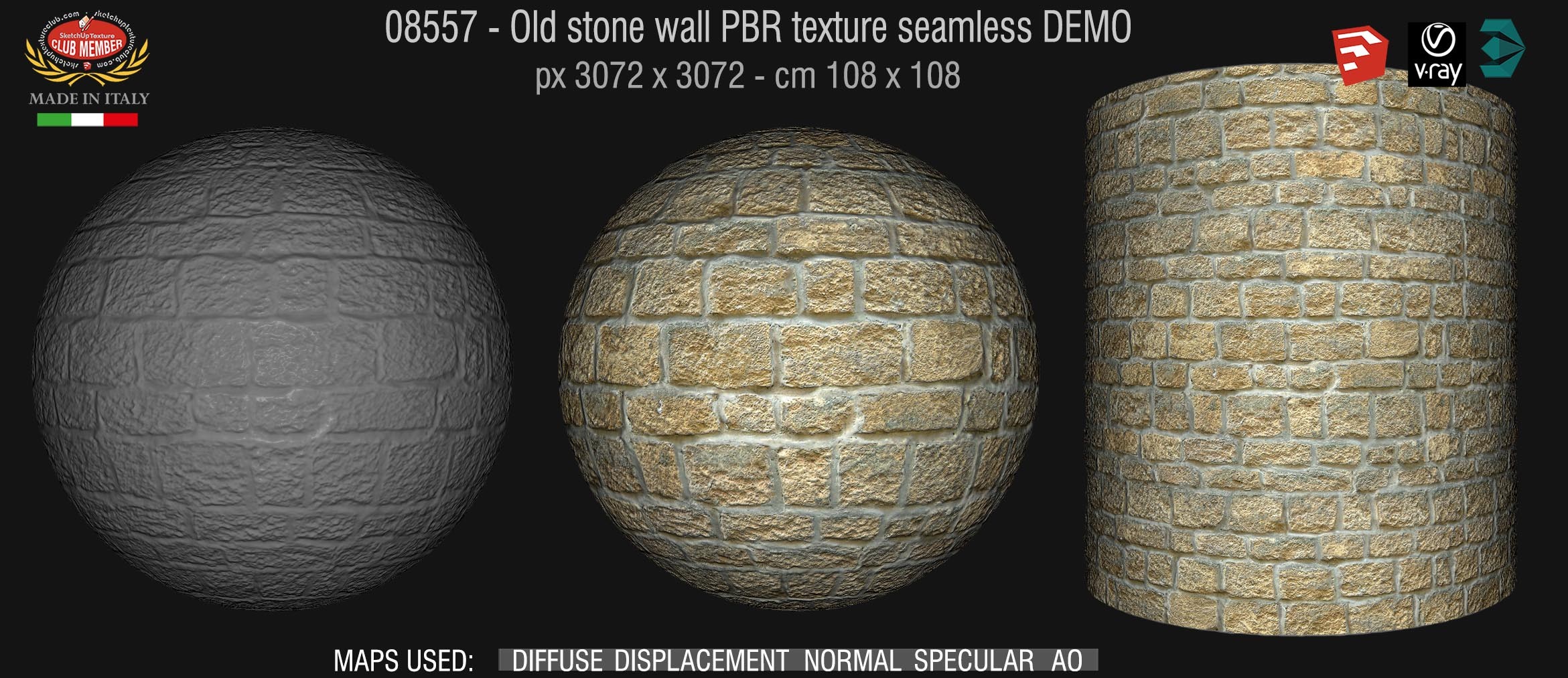 08557 Old stone wall PBR texture seamless DEMO