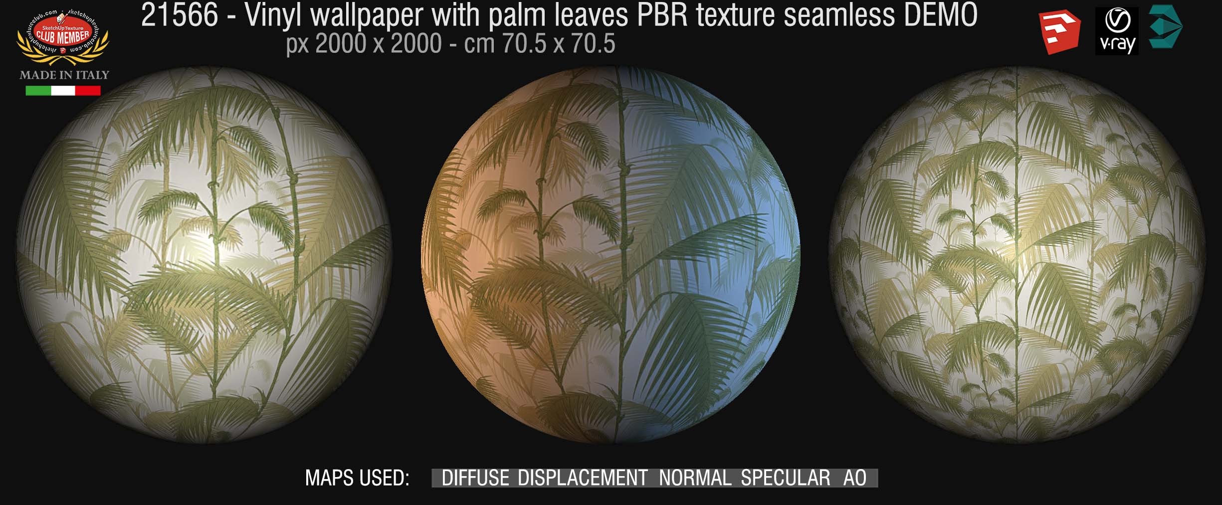 21566 Vinyl wallpaper with palm leaves PBR texture-seamless DEMO