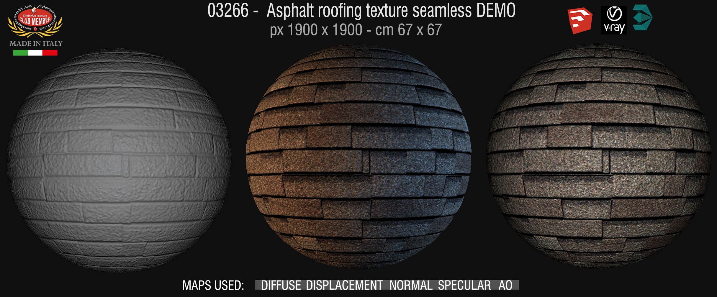 03266 Asphalt roofing texture seamless + maps DEMO