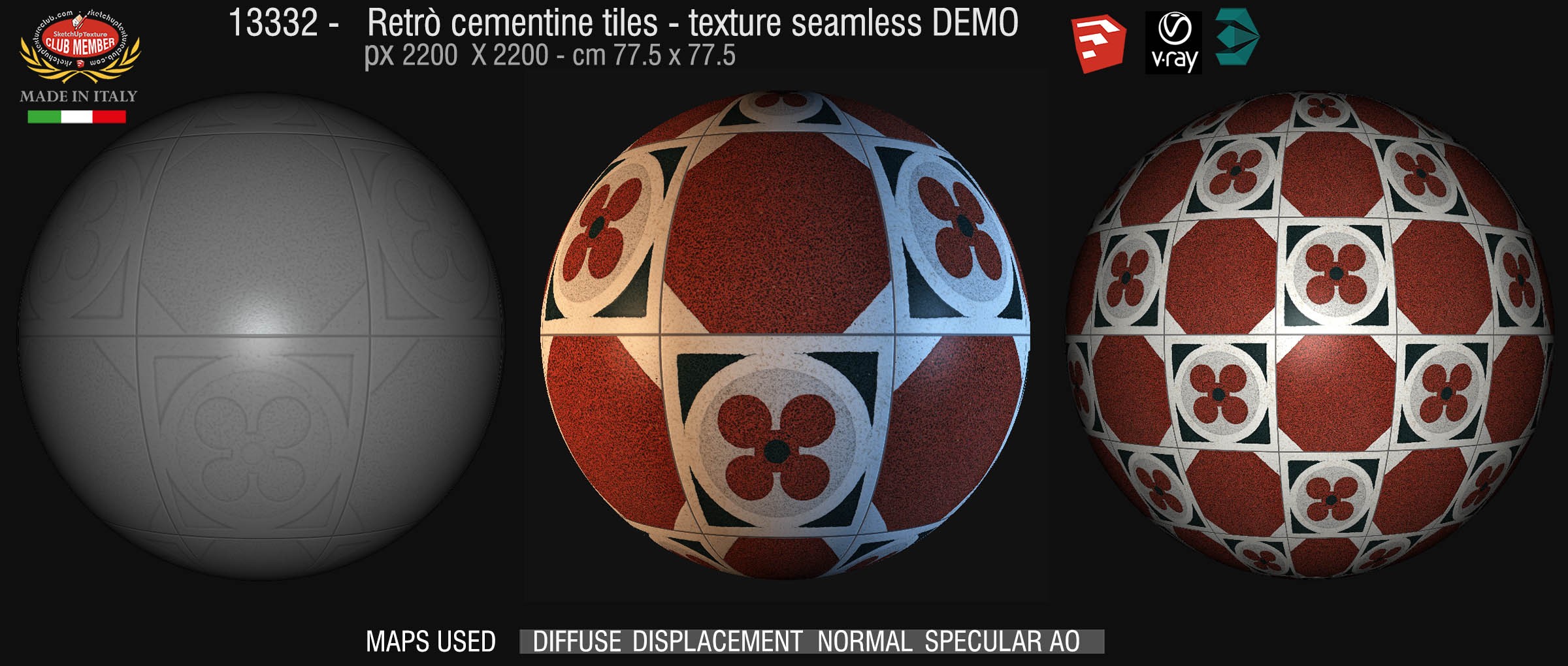 13332 retrò cementine tiles - texture seamless + maps DEMO