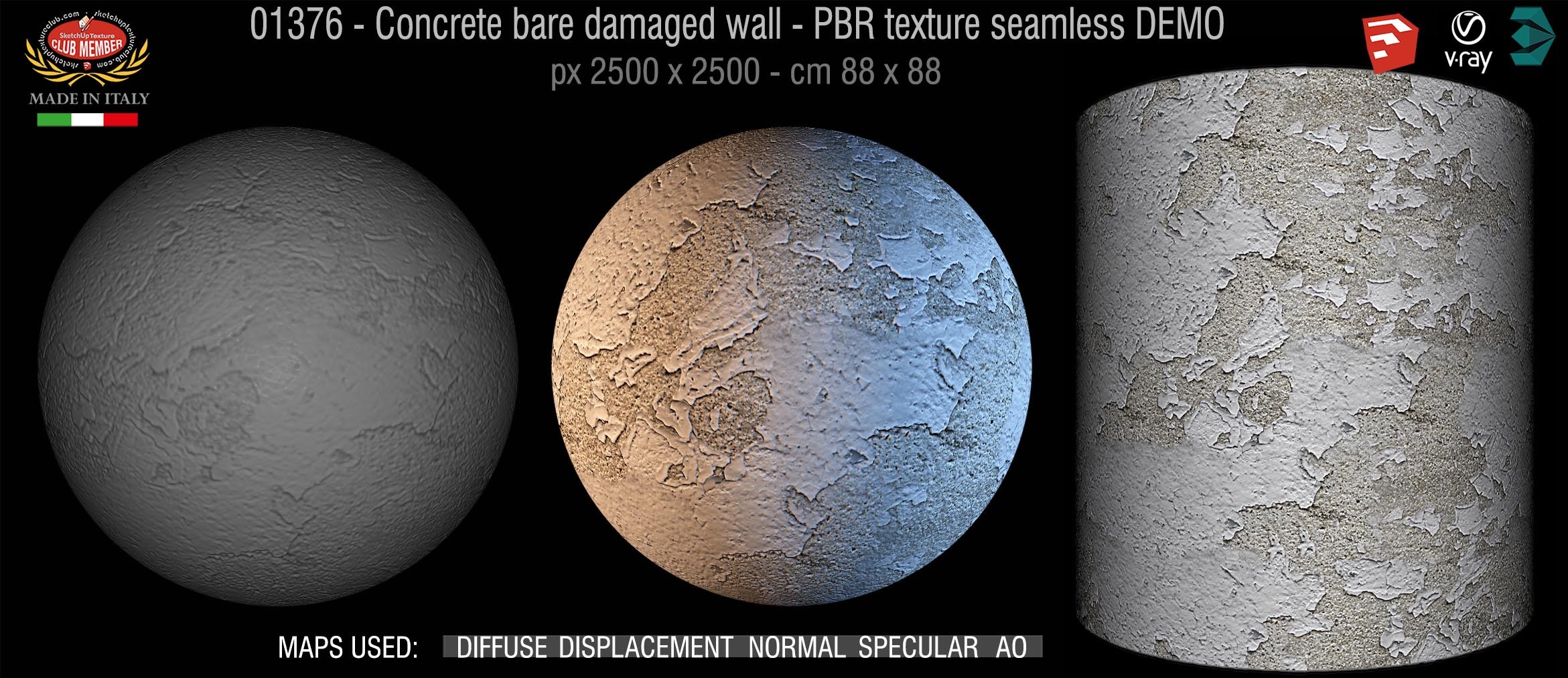 01376 Concrete bare damaged wall PBR texture seamless DEMO
