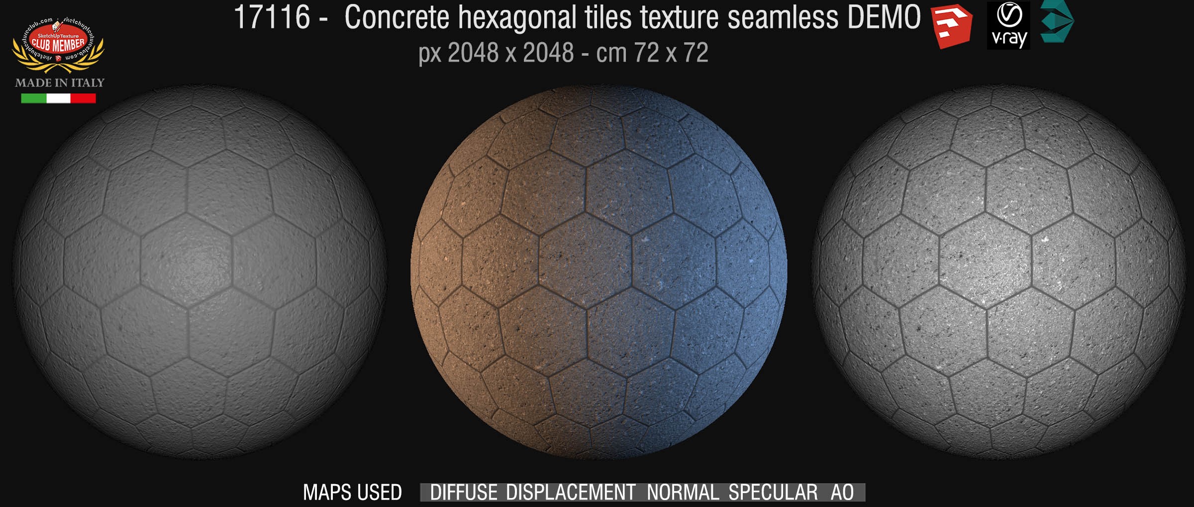 17116 Concrete hexagonal tile texture seamless + maps DEMO