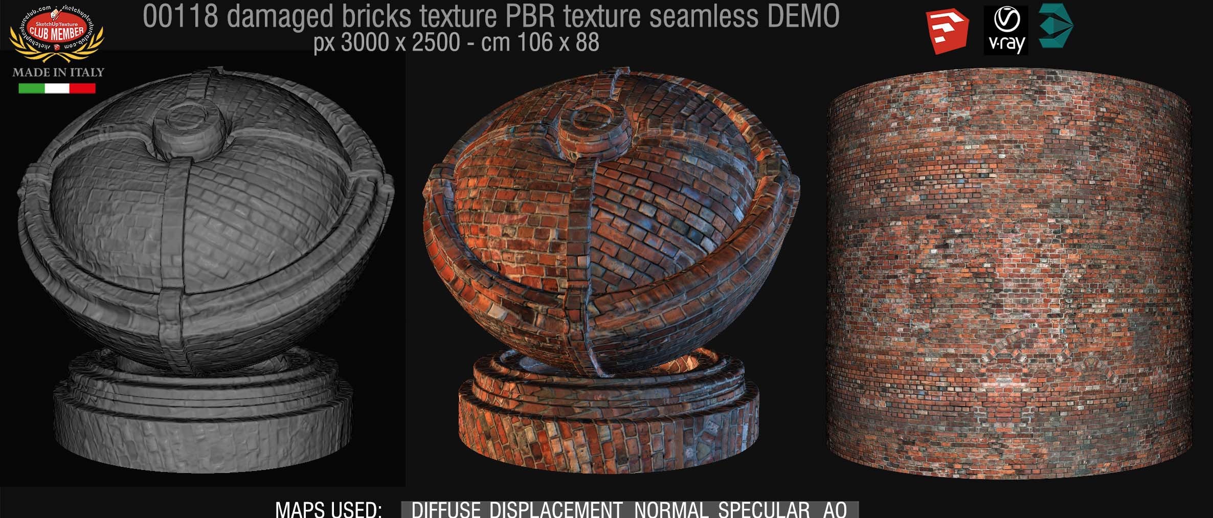 00118 Damaged bricks PBR texture seamless DEMO
