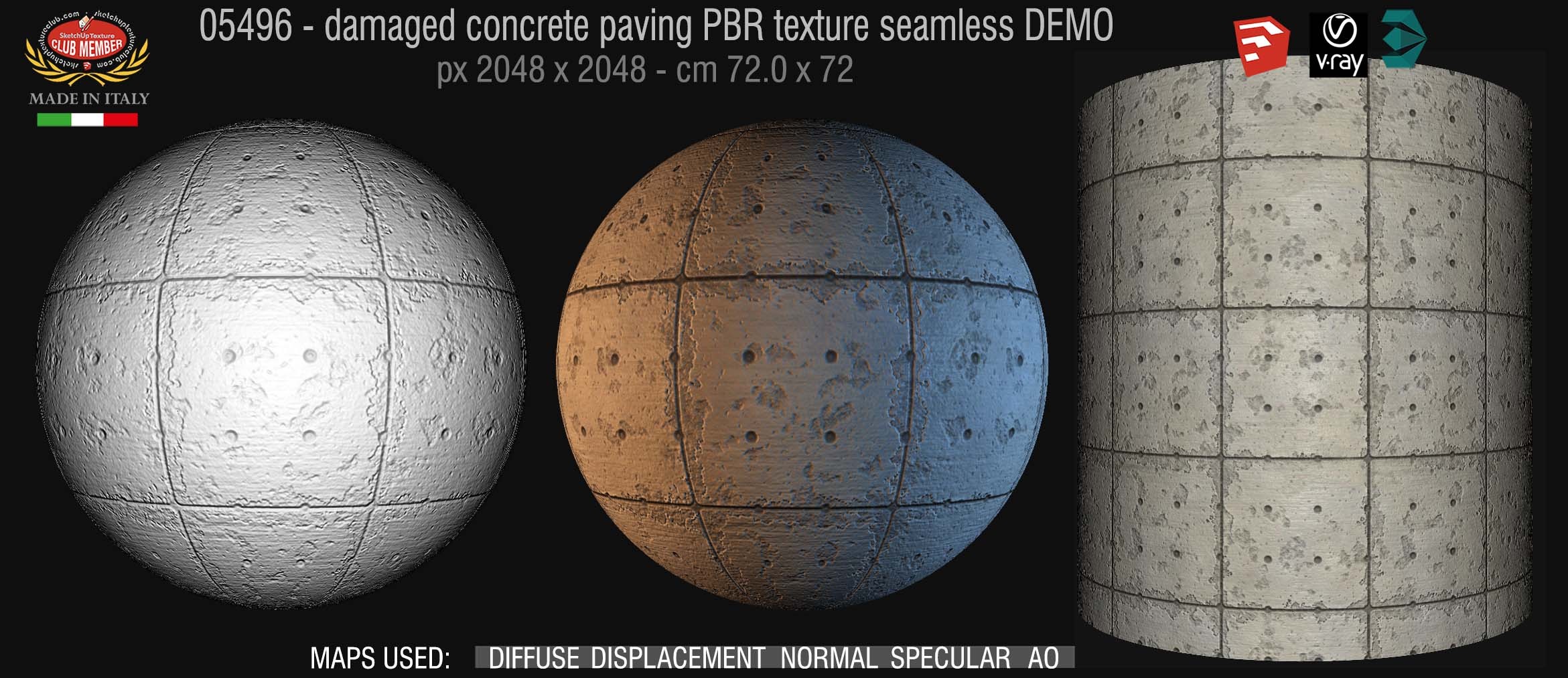 05496 Damaged concrete outdoor paving PBR texture seamless DEMO