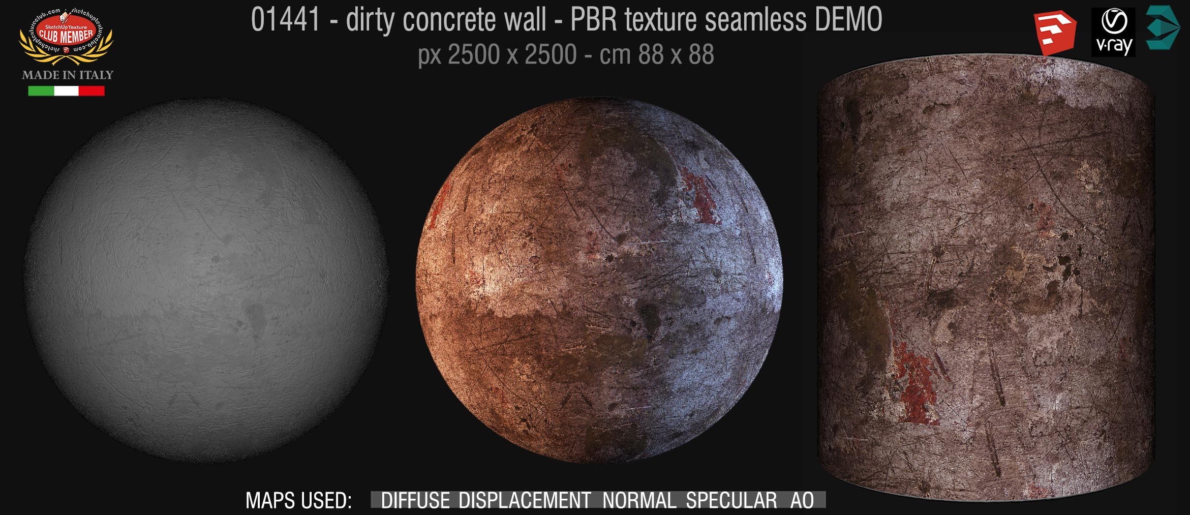 01441 Concrete bare dirty wall PBR texture seamless DEMO
