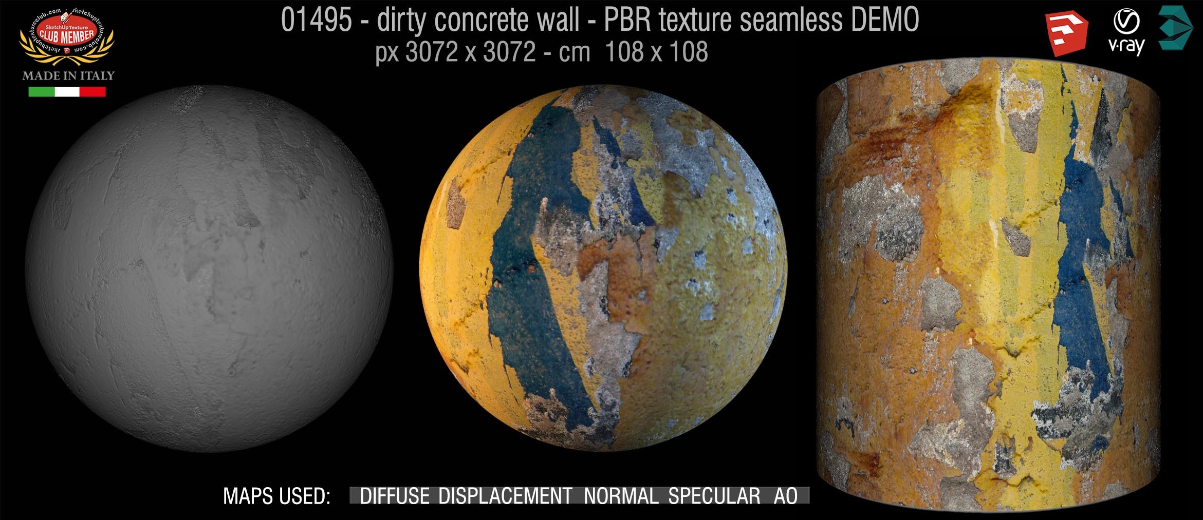 01495 Concrete bare dirty wall PBR texture seamless DEMO