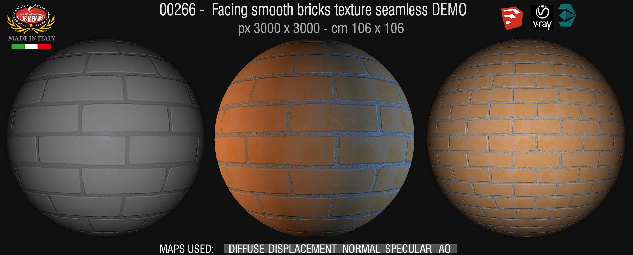 00266 Facing smooth bricks texture seamless + maps DEMO