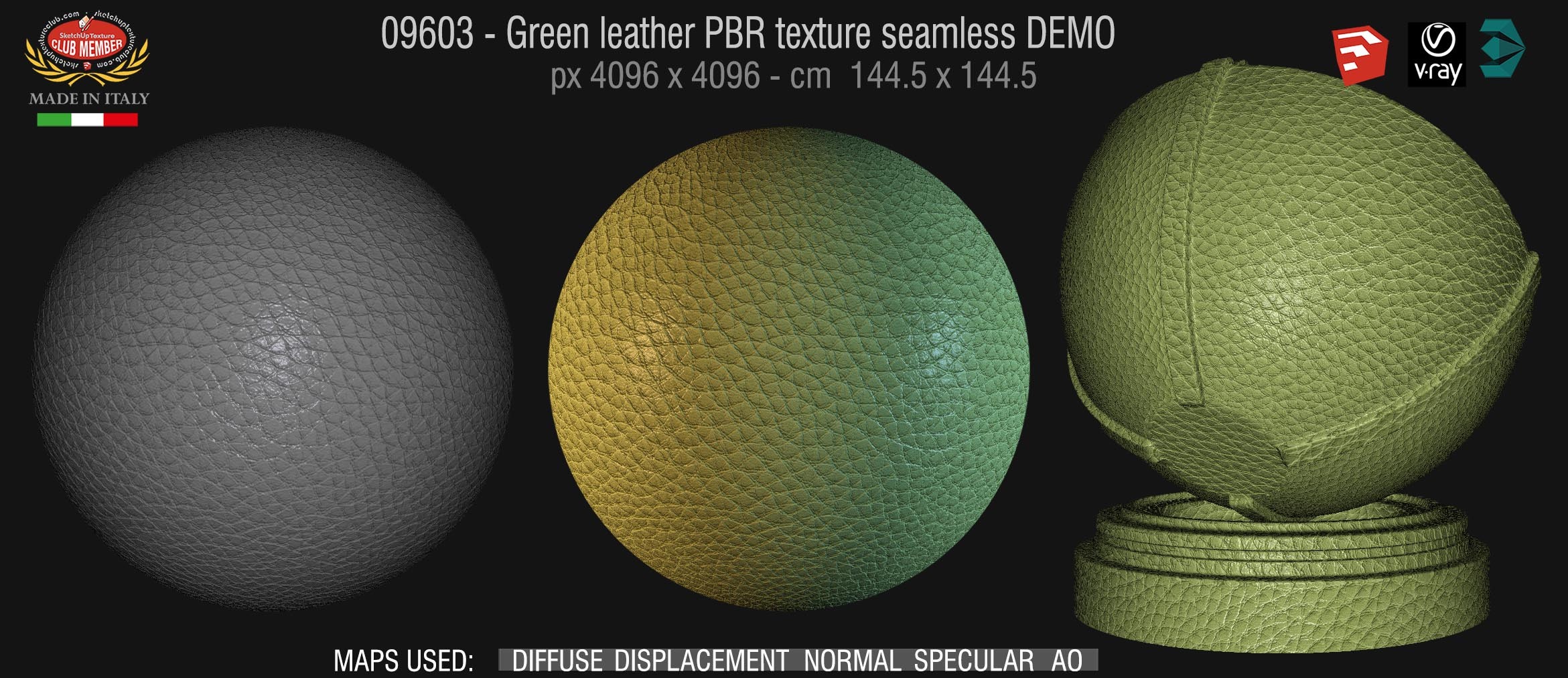 09603 Green leather PBR texture seamless DEMO