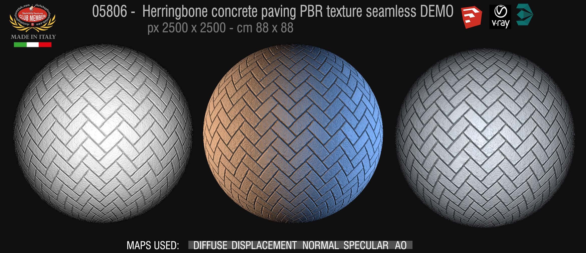 05806 Herringbone concrete paving PBR texture seamless DEMO