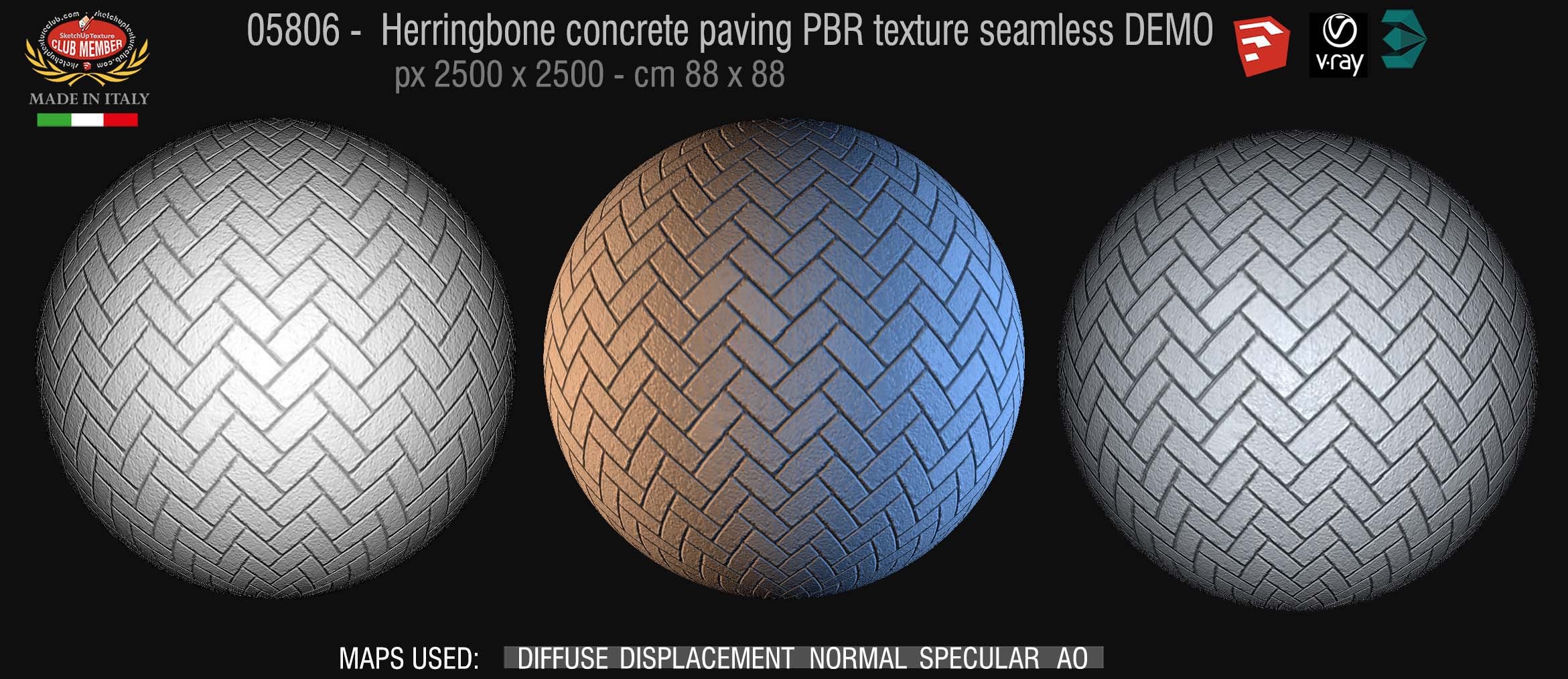 05806 Herringbone concrete paving PBR texture seamless DEMO