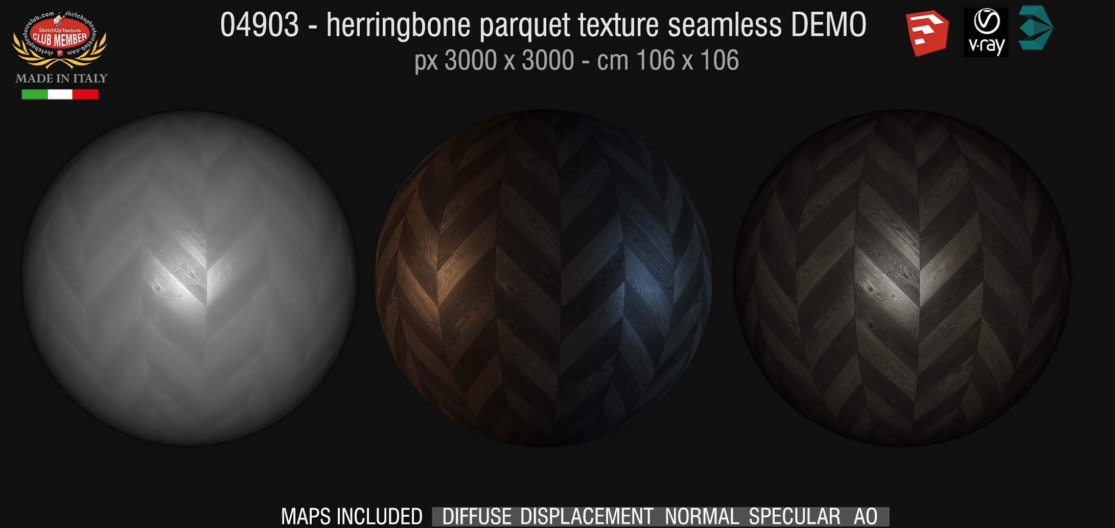 04903 HR Herringbone parquet texture seamless + maps DEMO