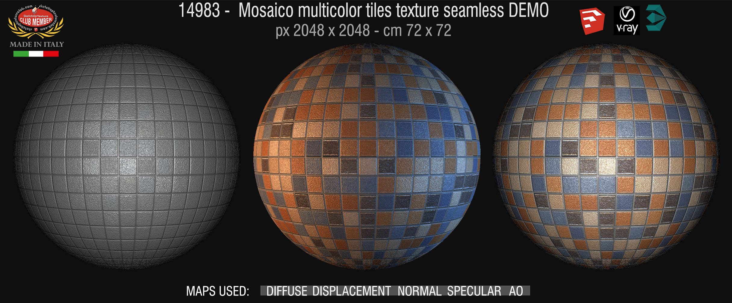 14983 Mosaico multicolor tiles texture seamless + maps DEMO