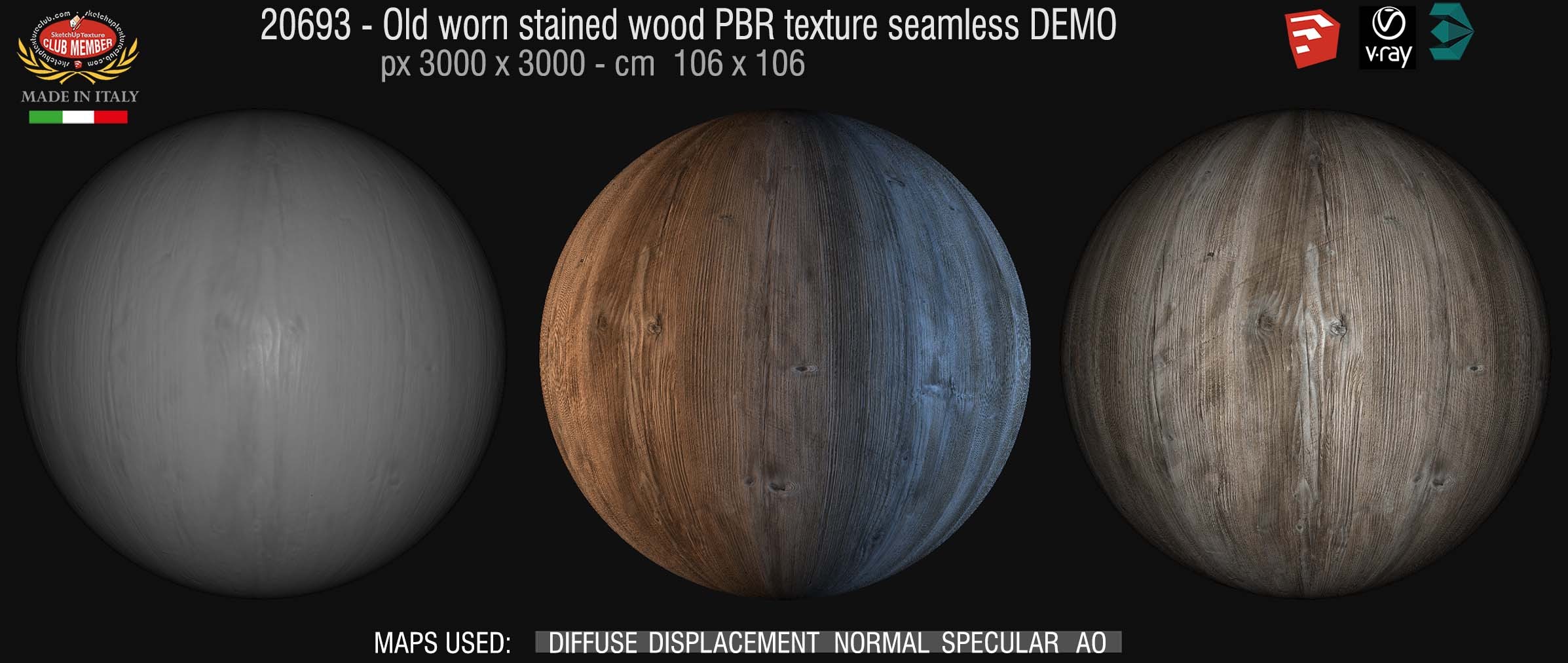 20693  Old worn stained wood PBR texture seamless DEMO