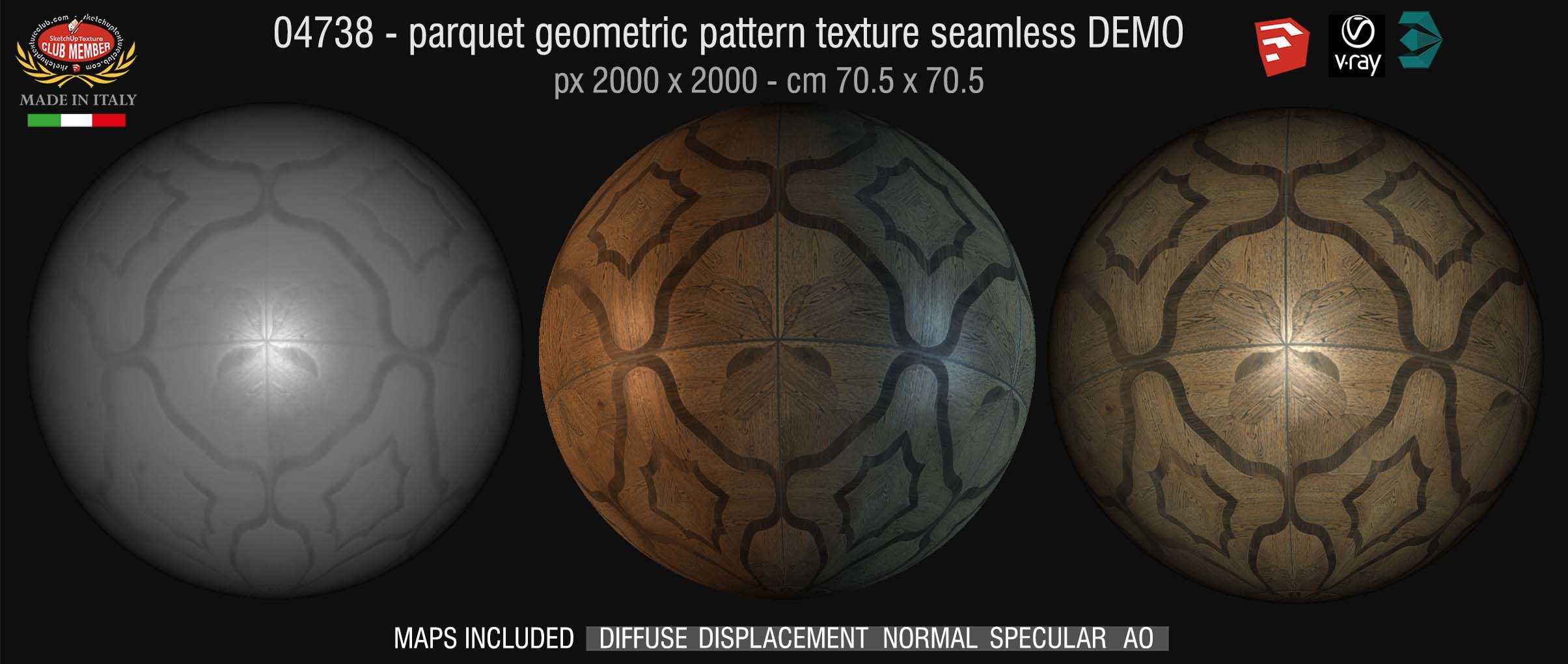 04738 HR Parquet geometric pattern texture seamless + maps DEMO
