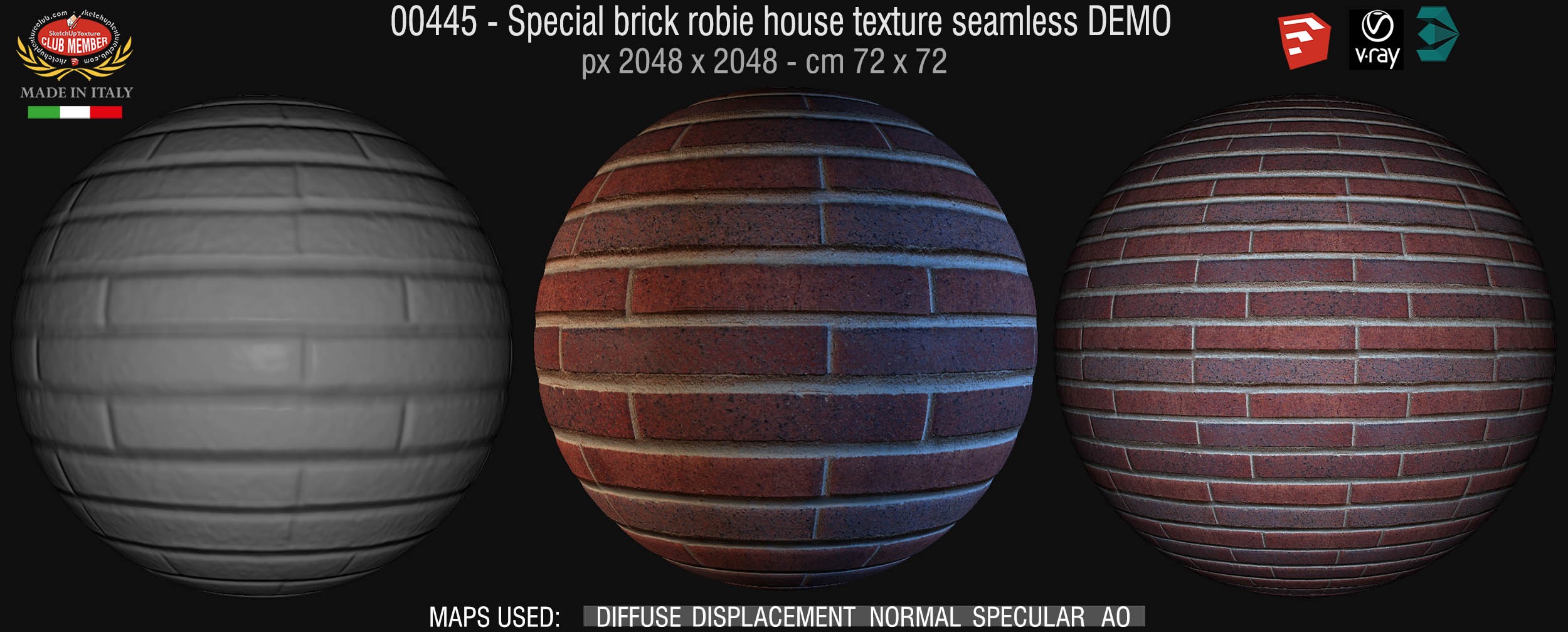 00445 Special brick robie house texture seamless + maps DEMO