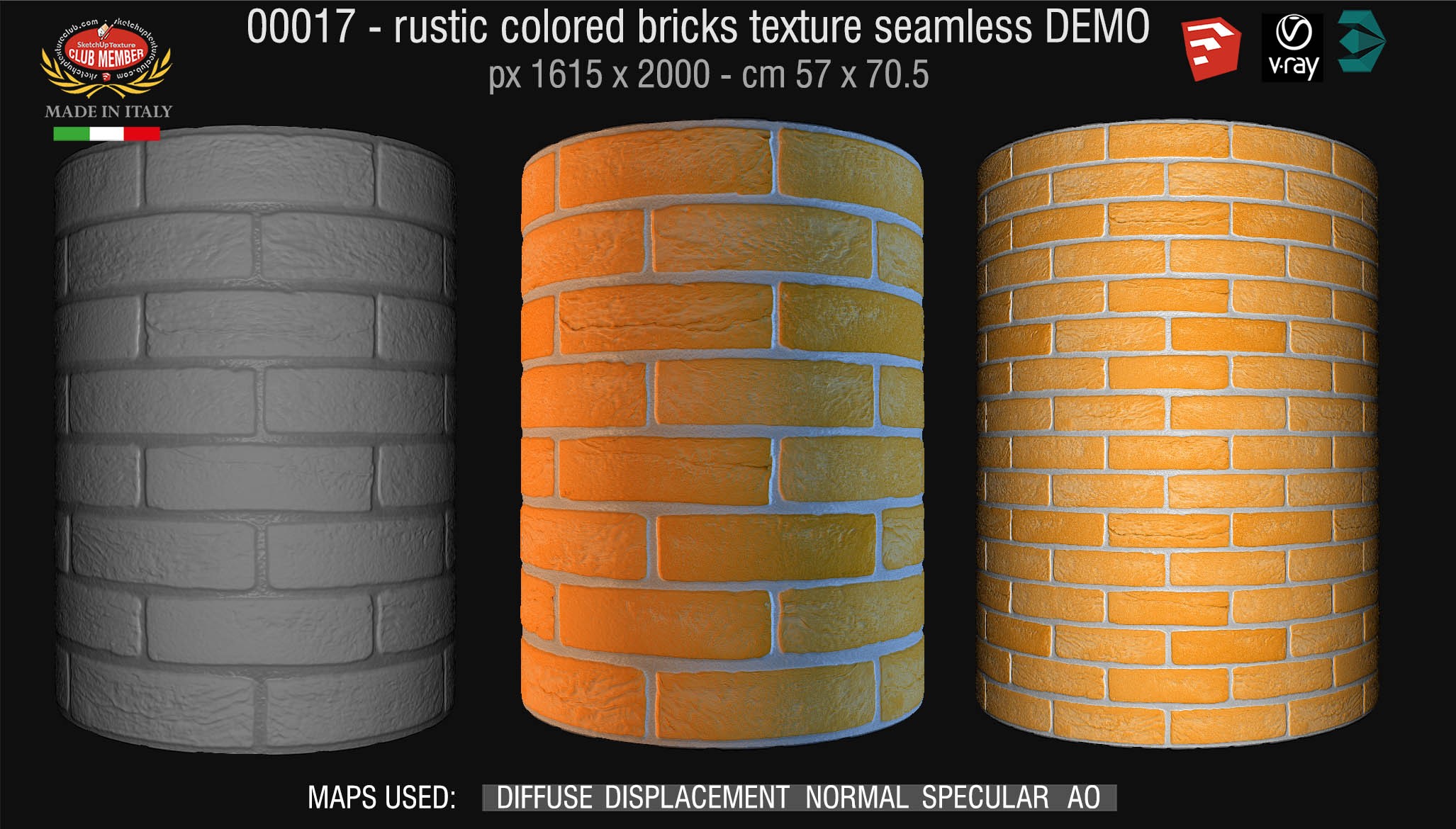 00017 colored rustic bricks texture seamless + maps DEMO