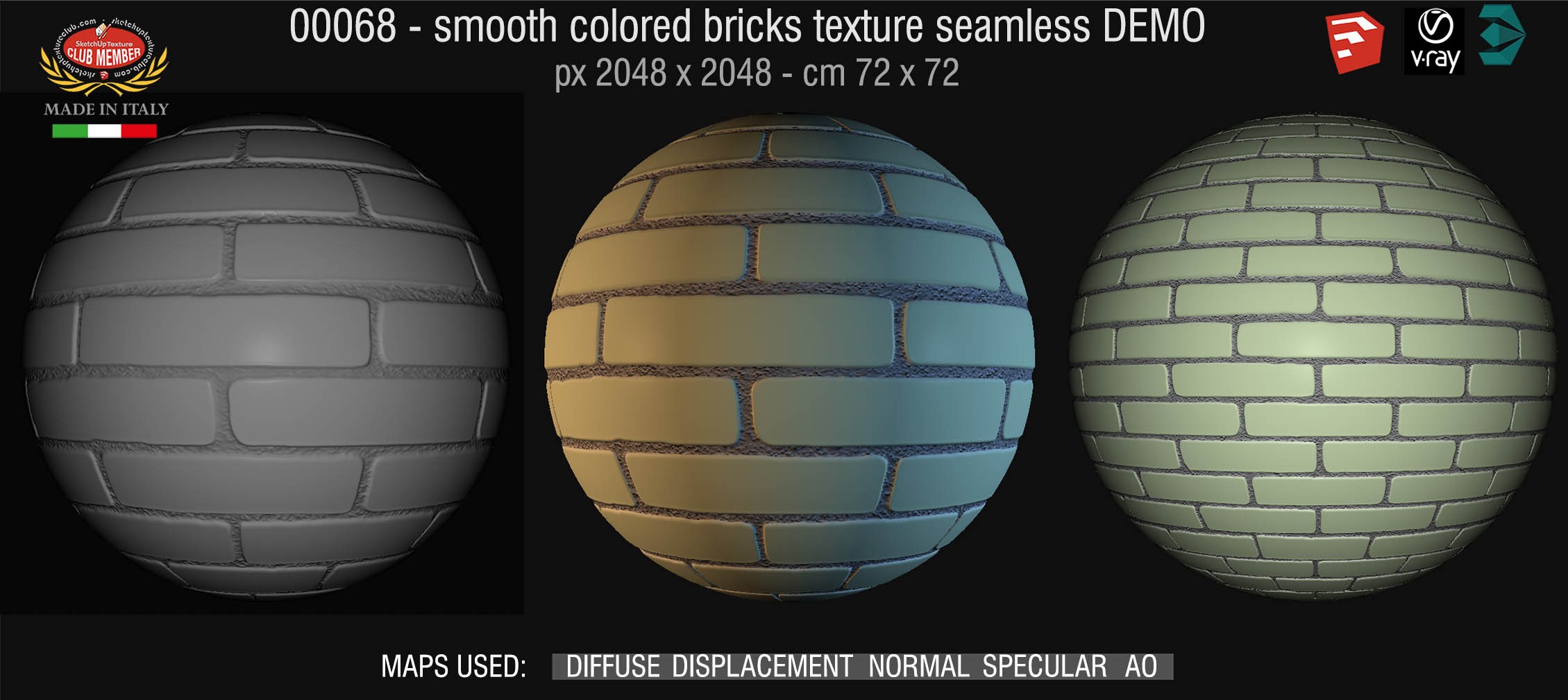 00068 smooth colored bricks texture seamless + maps DEMO