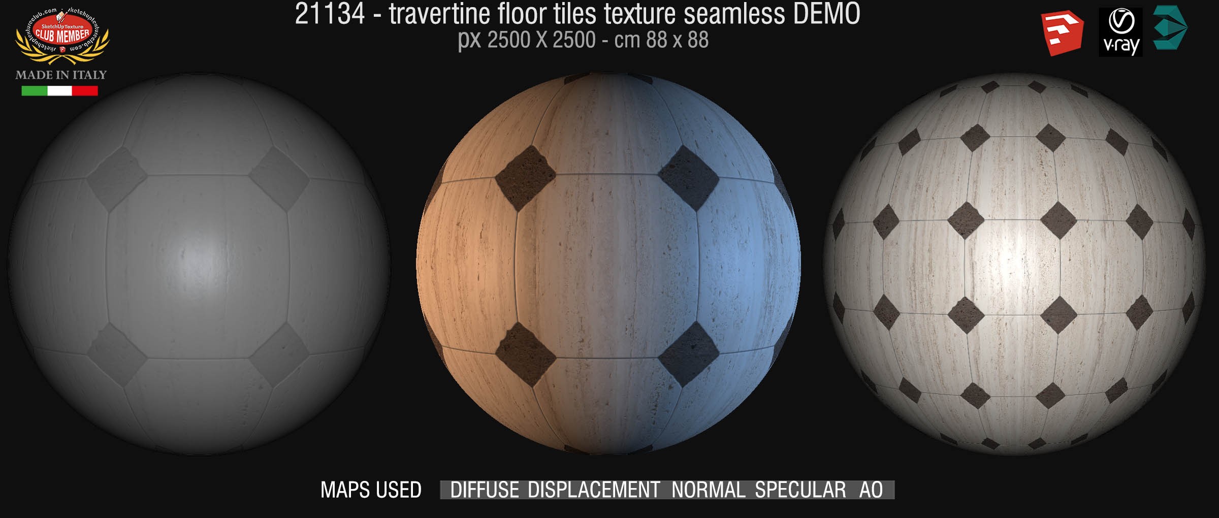 21134 Travertine floor tile texture seamless + maps DEMO