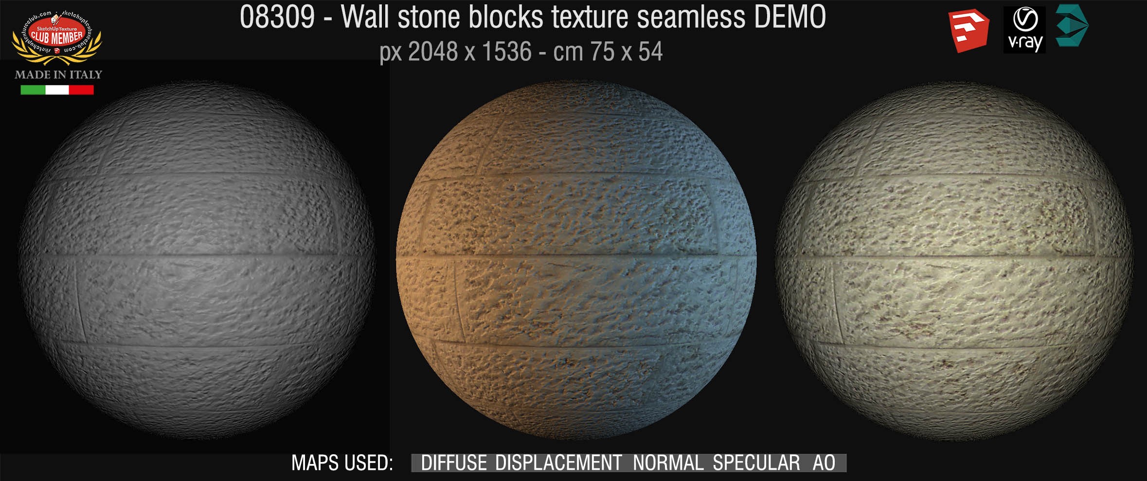 08309 HR Wall stone with regular blocks texture + maps DEMO