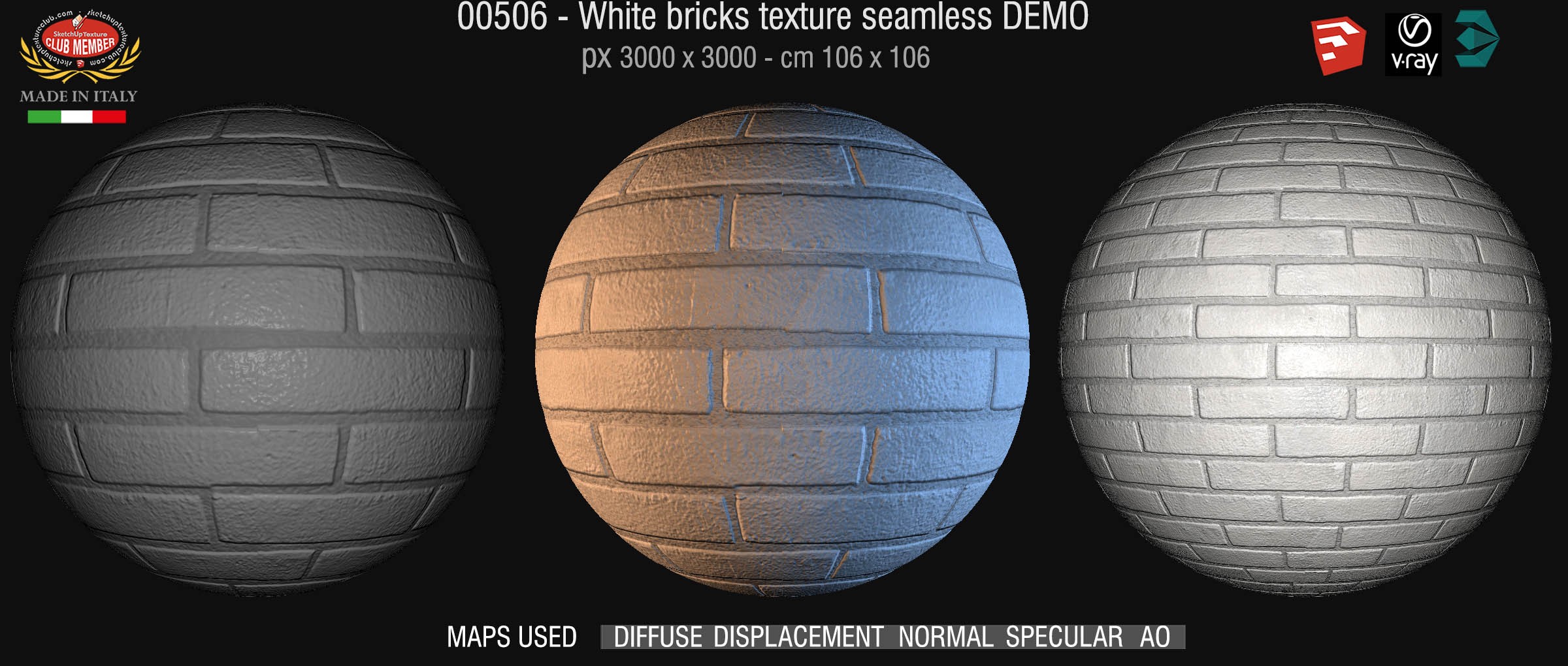 00506 White bricks texture seamless + maps DEMO
