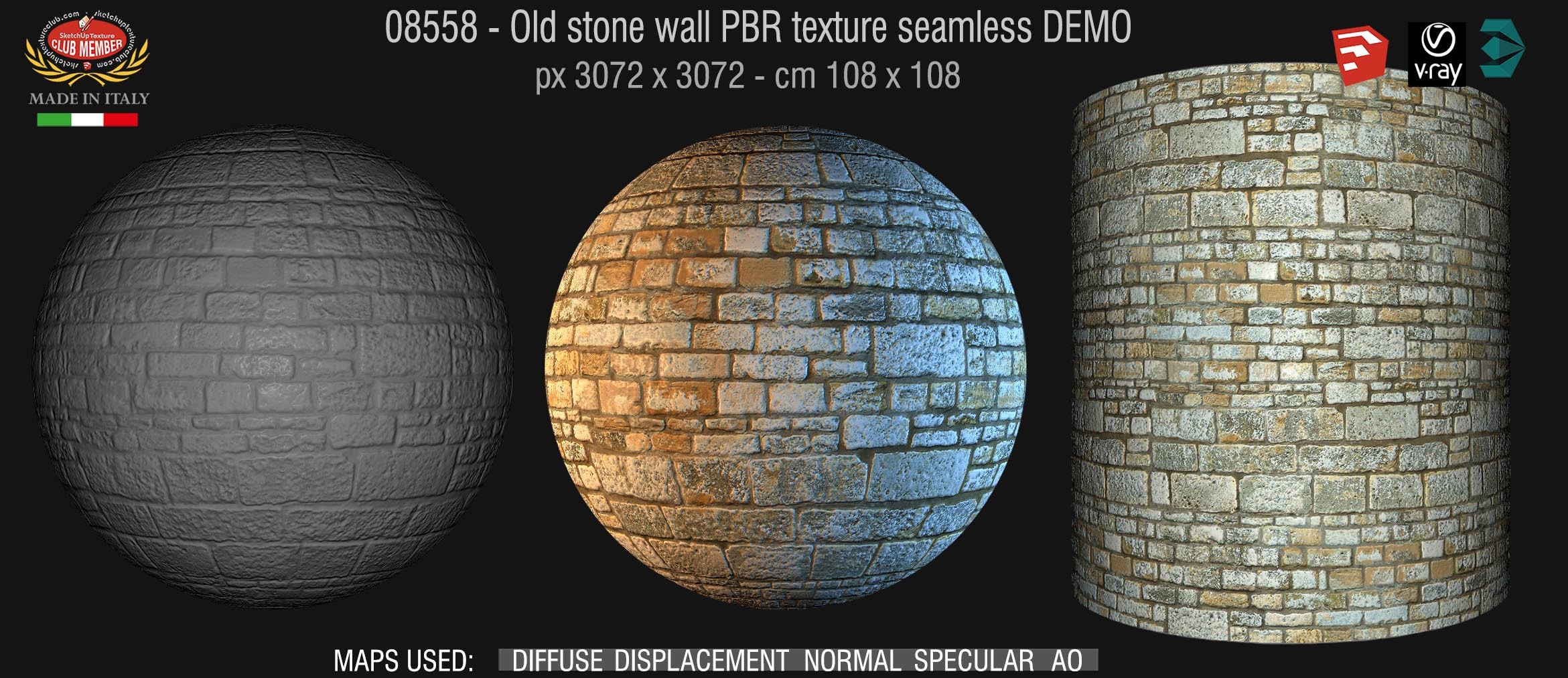 08558 Old stone wall PBR texture seamless DEMO