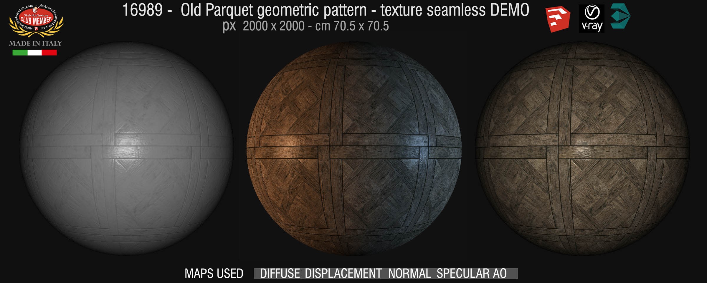 16989 Old Parquet geometric pattern texture seamless + maps DEMO