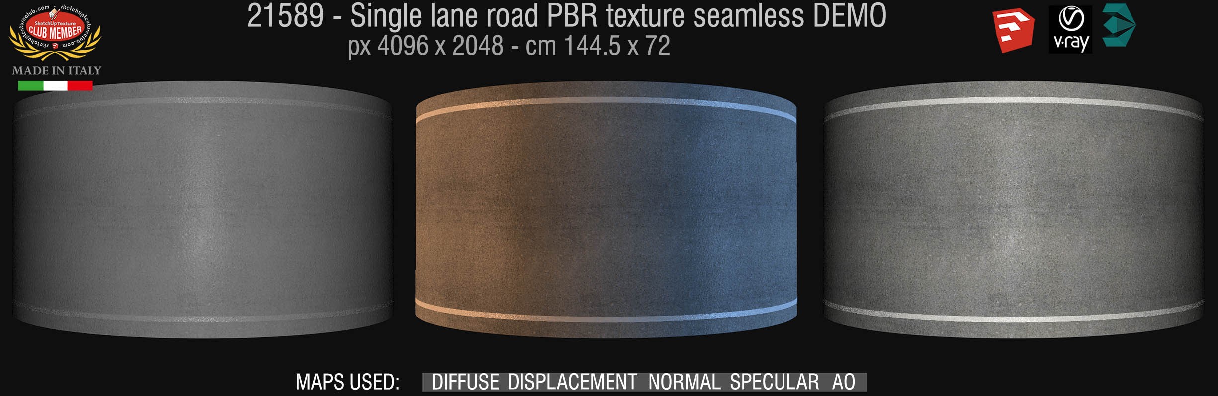 21589 Single lane road clean PBR texture seamless DEMO