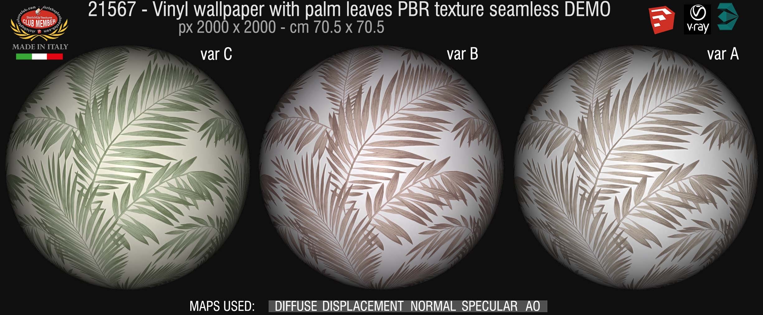 21567 Vinyl wallpaper with palm leaves PBR texture seamless DEMO