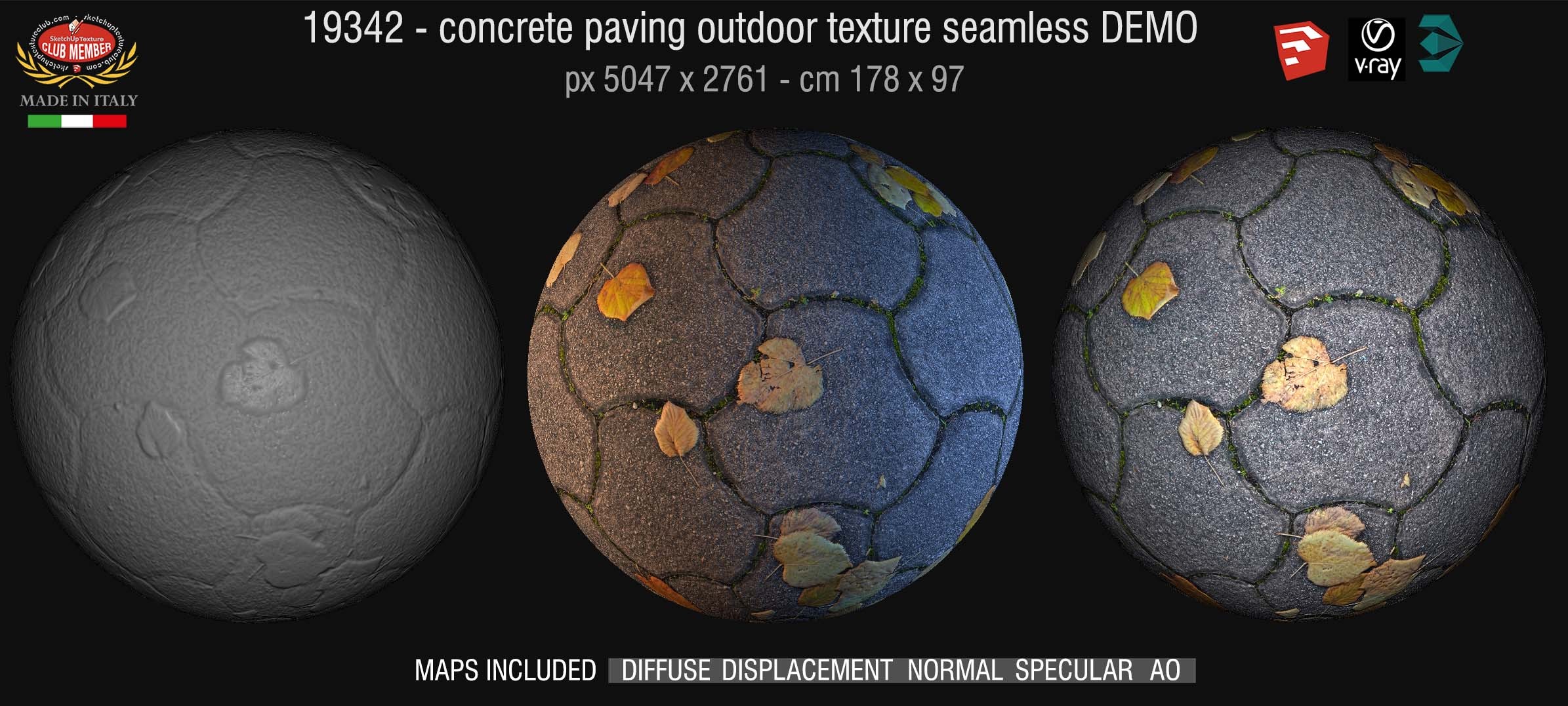 19342 HR Concrete paving outdoor with dead leaves texture + maps DEMO