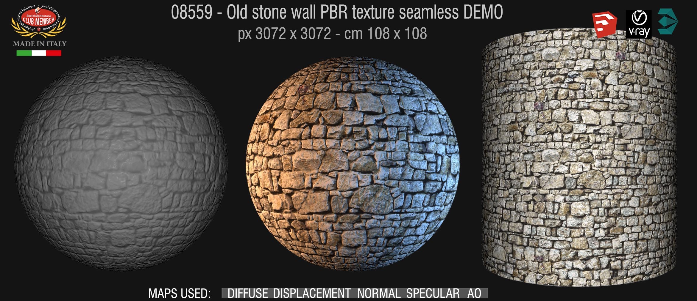 08559 Old stone wall PBR texture seamless DEMO