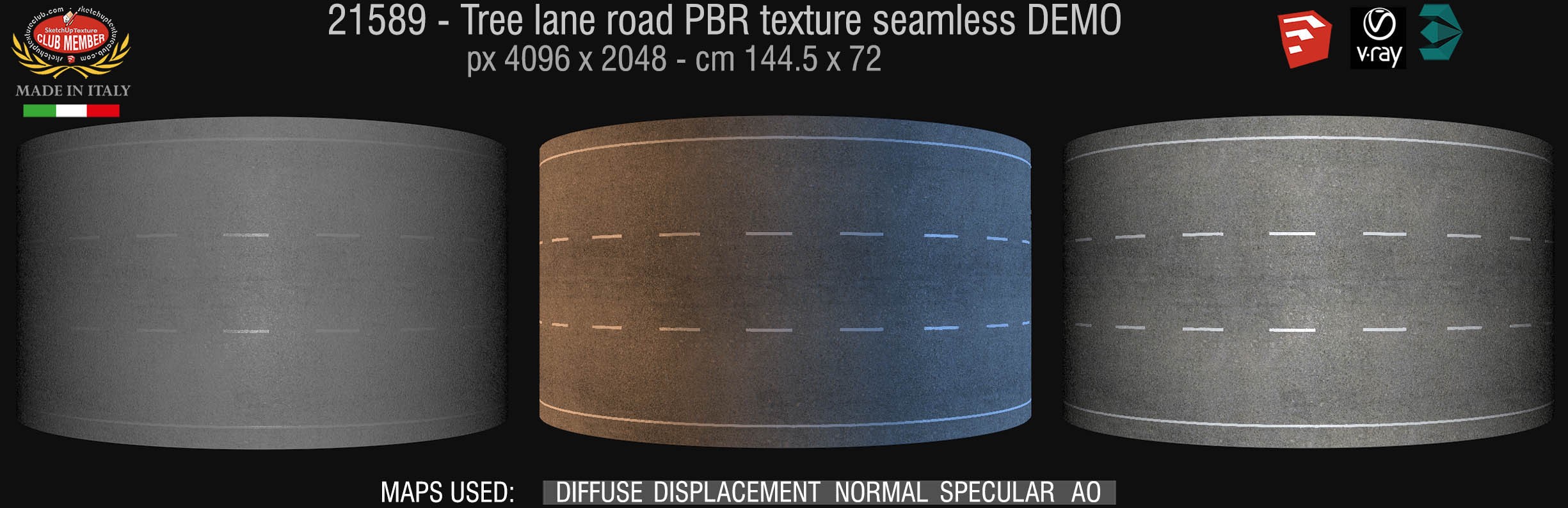 21590 Tree lane road clean PBR texture seamless DEMO