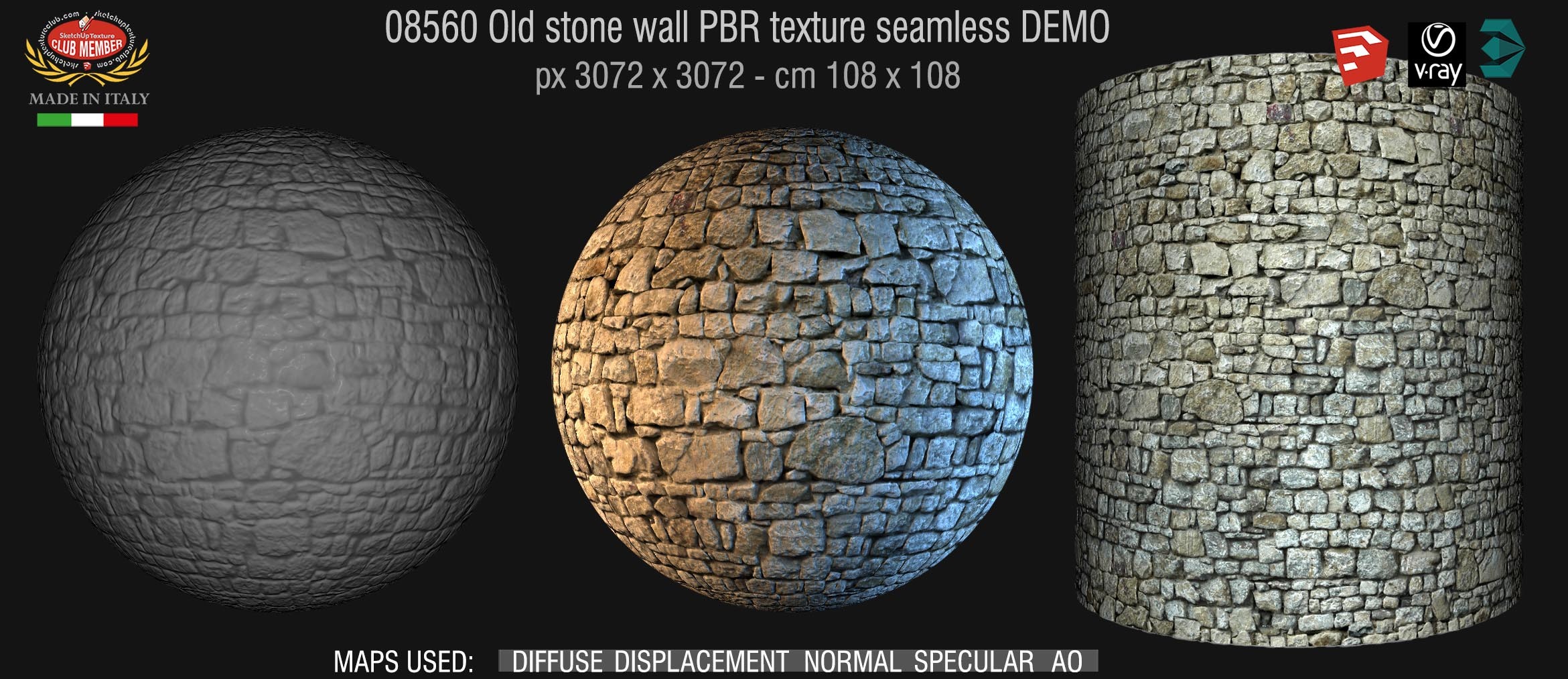 08560 Old stone wall PBR texture seamless DEMO