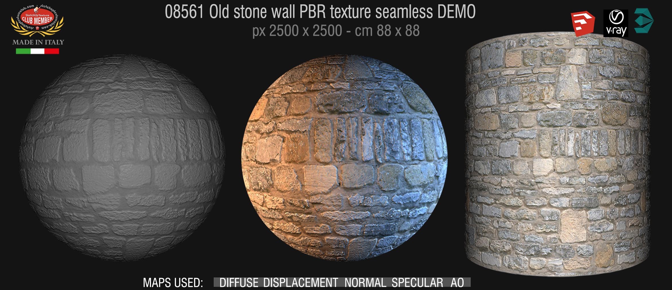 08561 Old stone wall PBR texture seamless DEMO