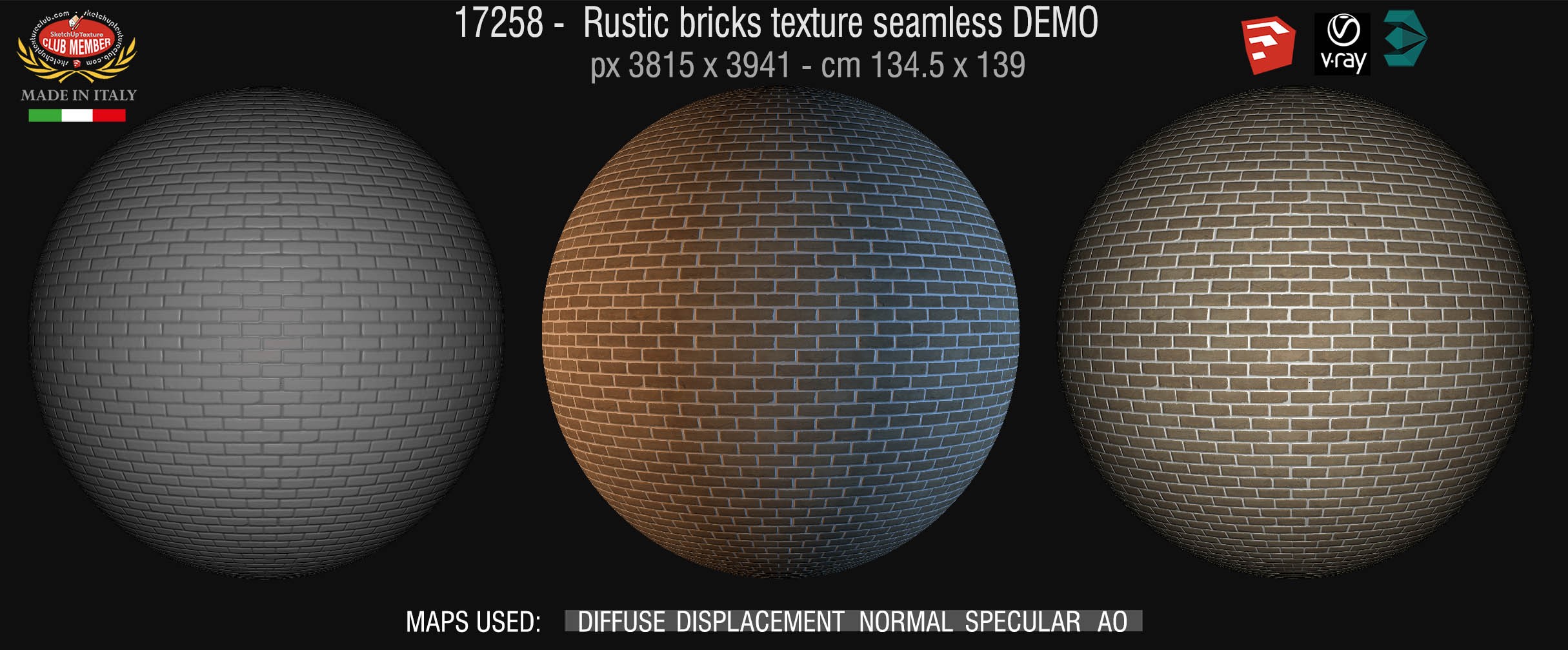 17258 Rustic bricks texture seamless + maps DEMO