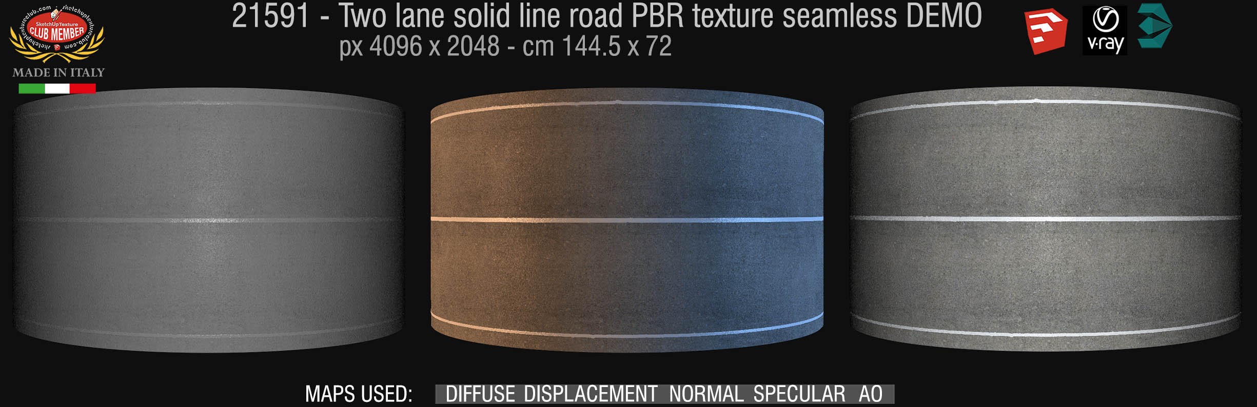 21592 two lane solid line road clean PBR texture seamless DEMO