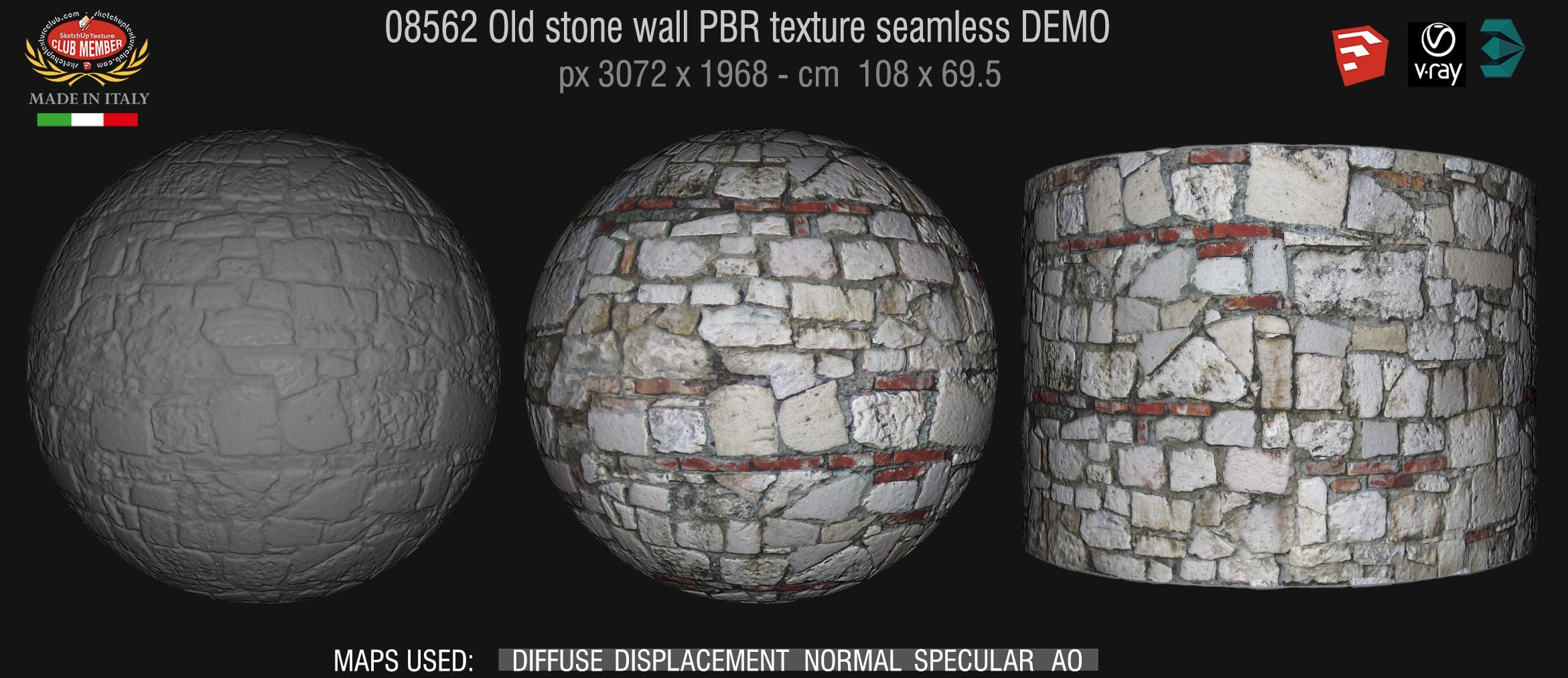 08562 Old stone wall PBR texture seamless DEMO