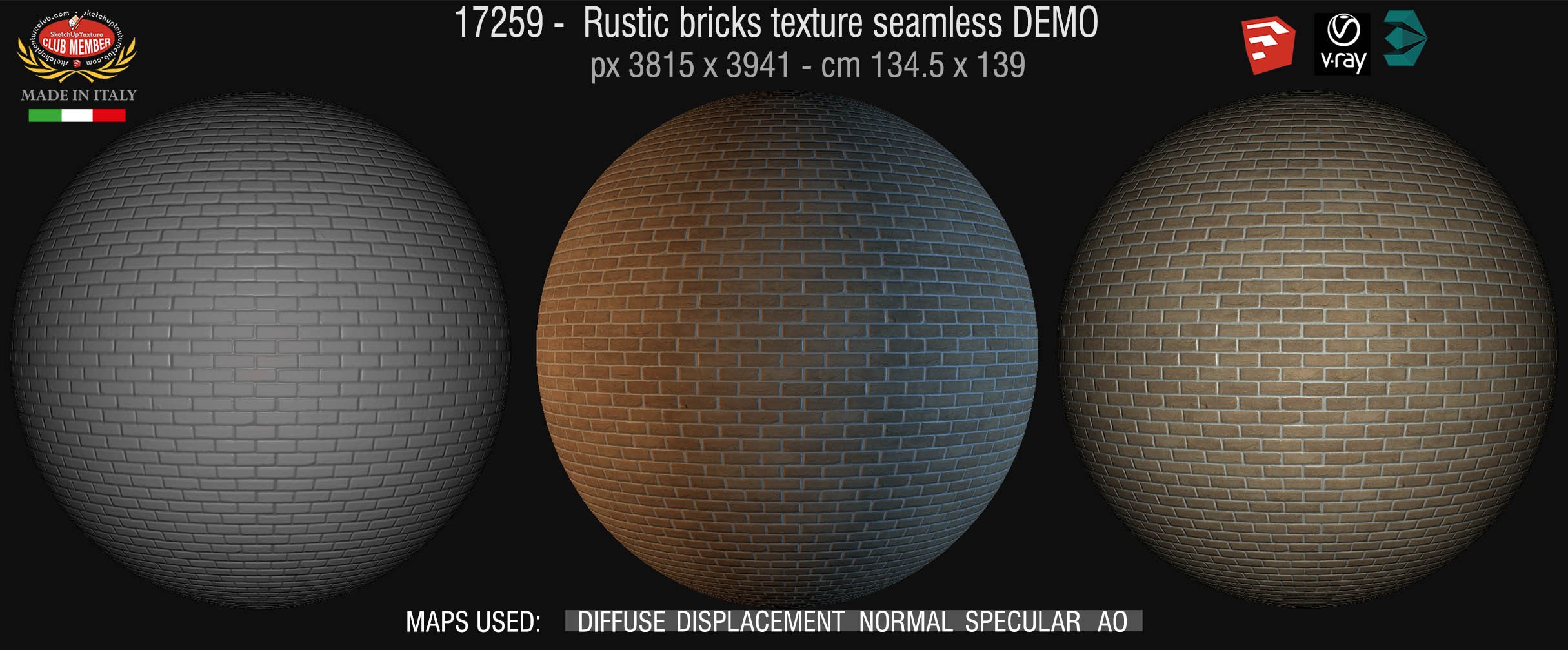 17259 Rustic bricks texture seamless + maps DEMO