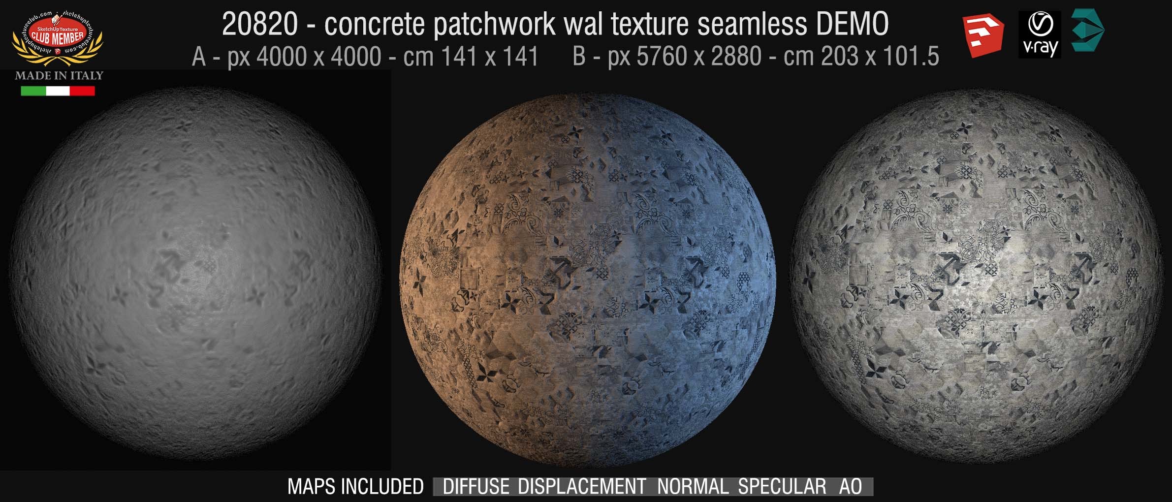 20818 HR Concrete patchwork wall texture seamless + maps DEMO