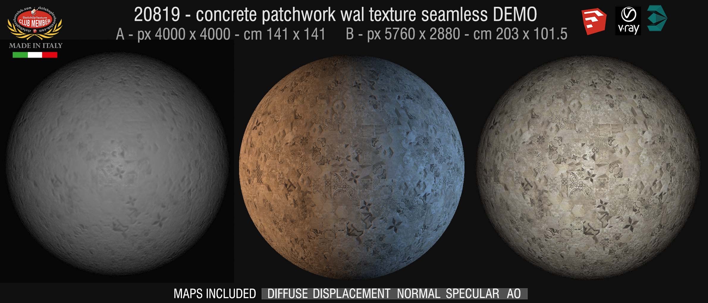 20819 Concrete patchwork wall texture seamless + maps DEMO